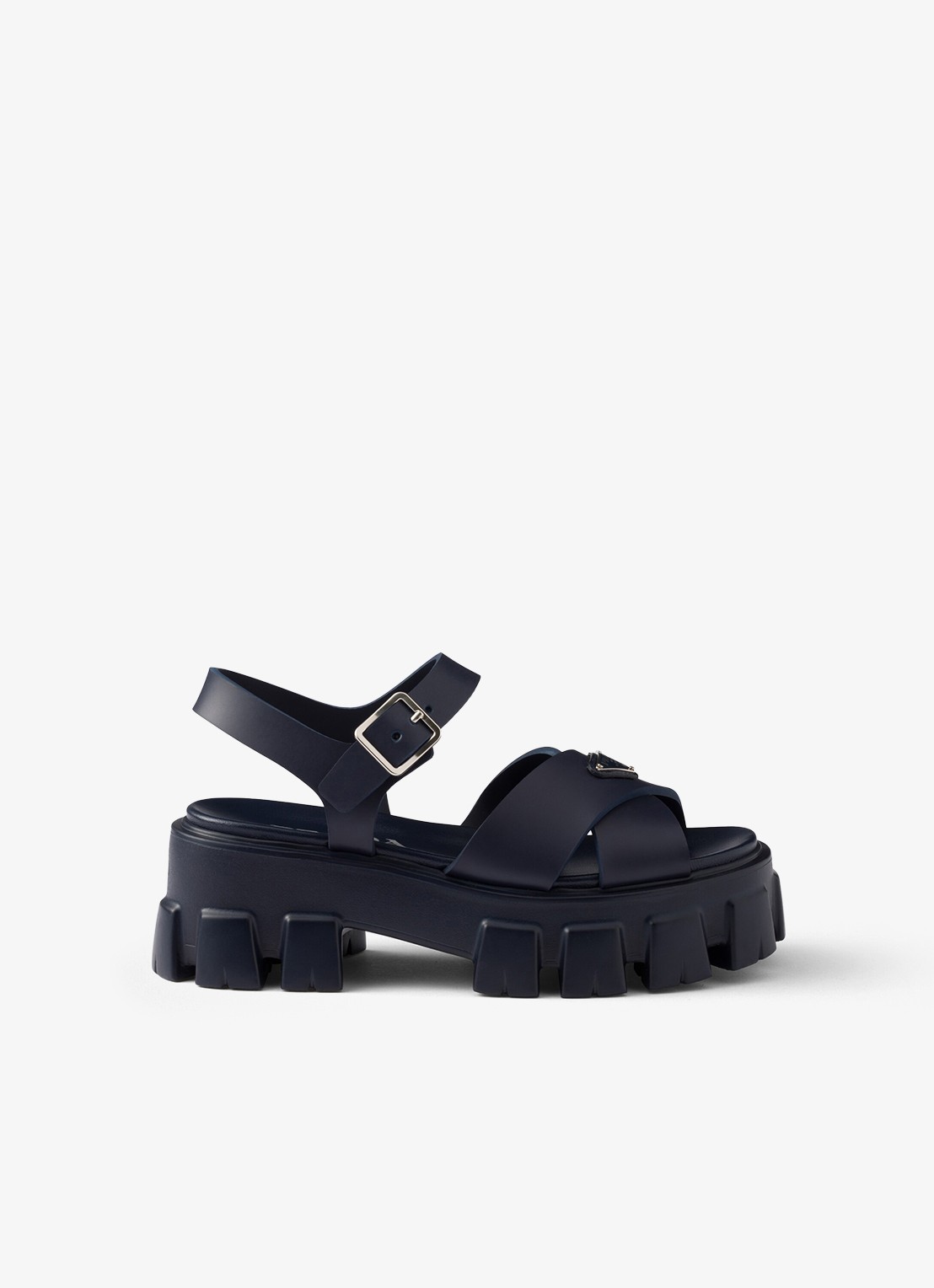 Prada Monolith sandaal van rubber met logo - voorkant 2 donkerblauw