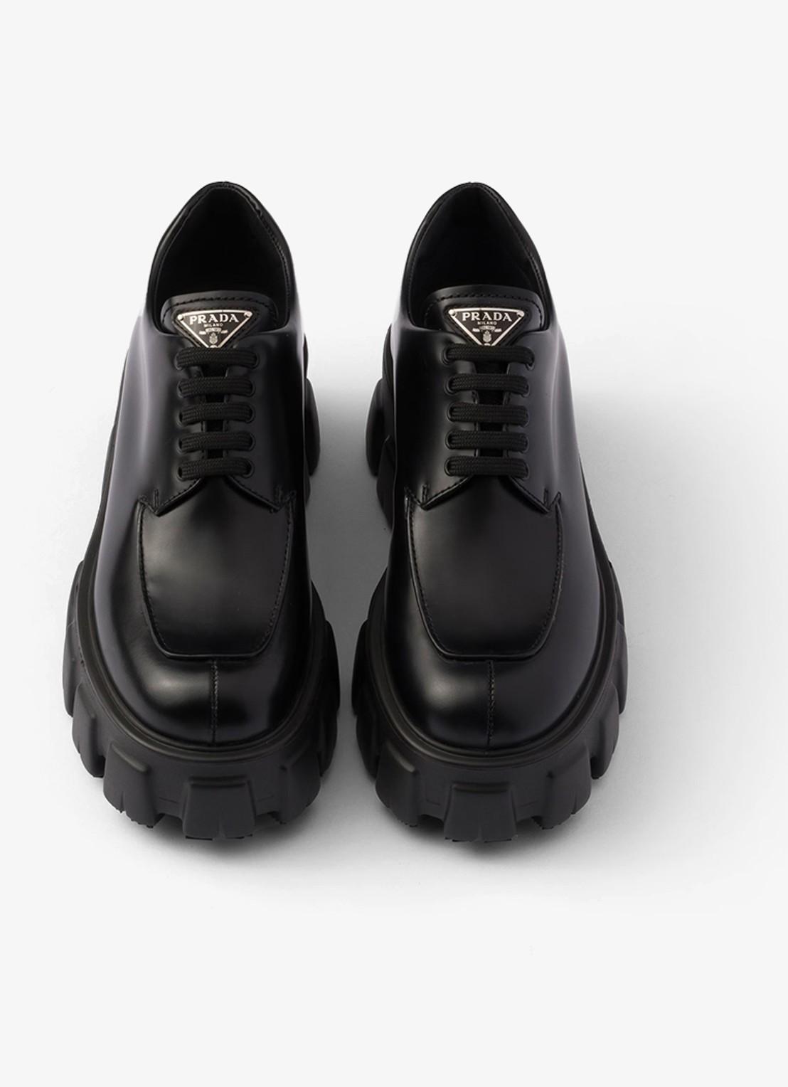 Prada Monolith veterschoen van leer met plateauzool - detail 3 zwart