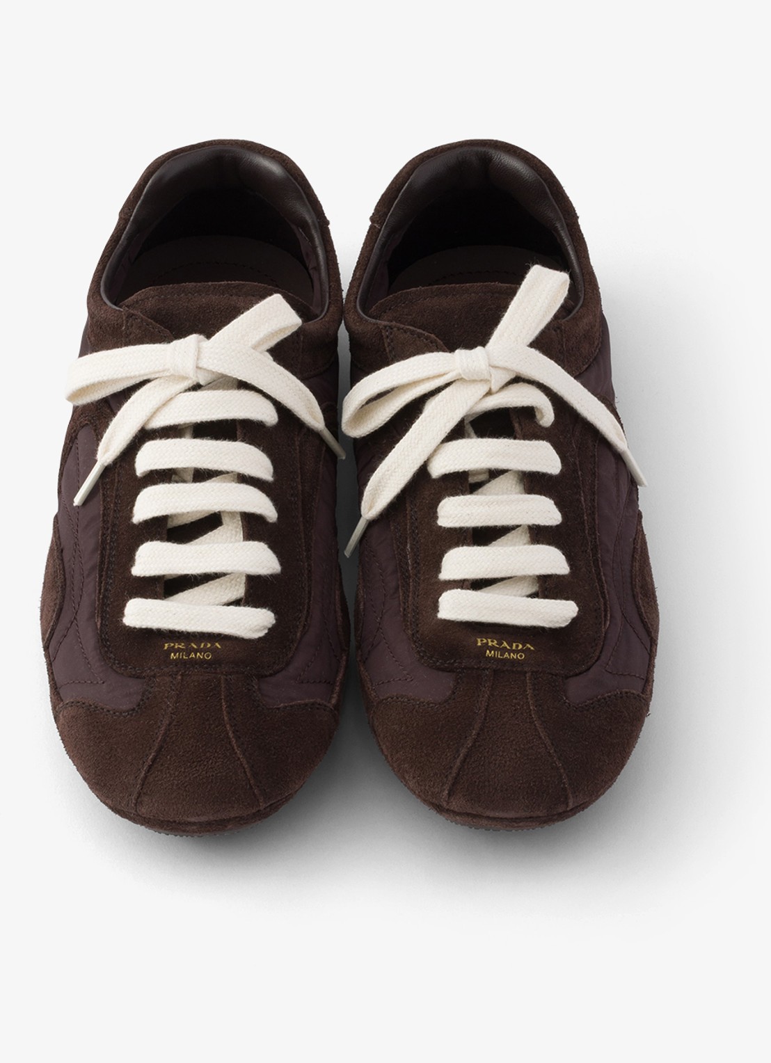 Prada Montecarlo Re-Edition 2005 Re-Nylon sneaker met kalfssuède details - detail 2 donkerbruin