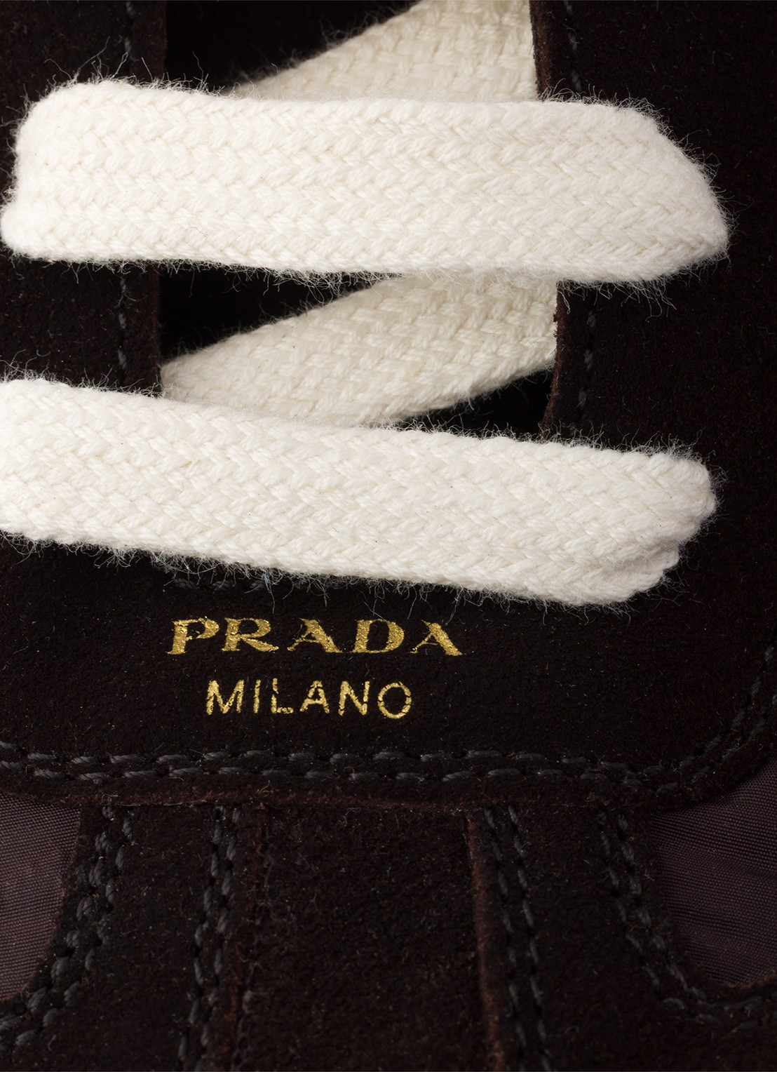 Prada Montecarlo Re-Edition 2005 Re-Nylon sneaker met kalfssuède details - detail 3 donkerbruin