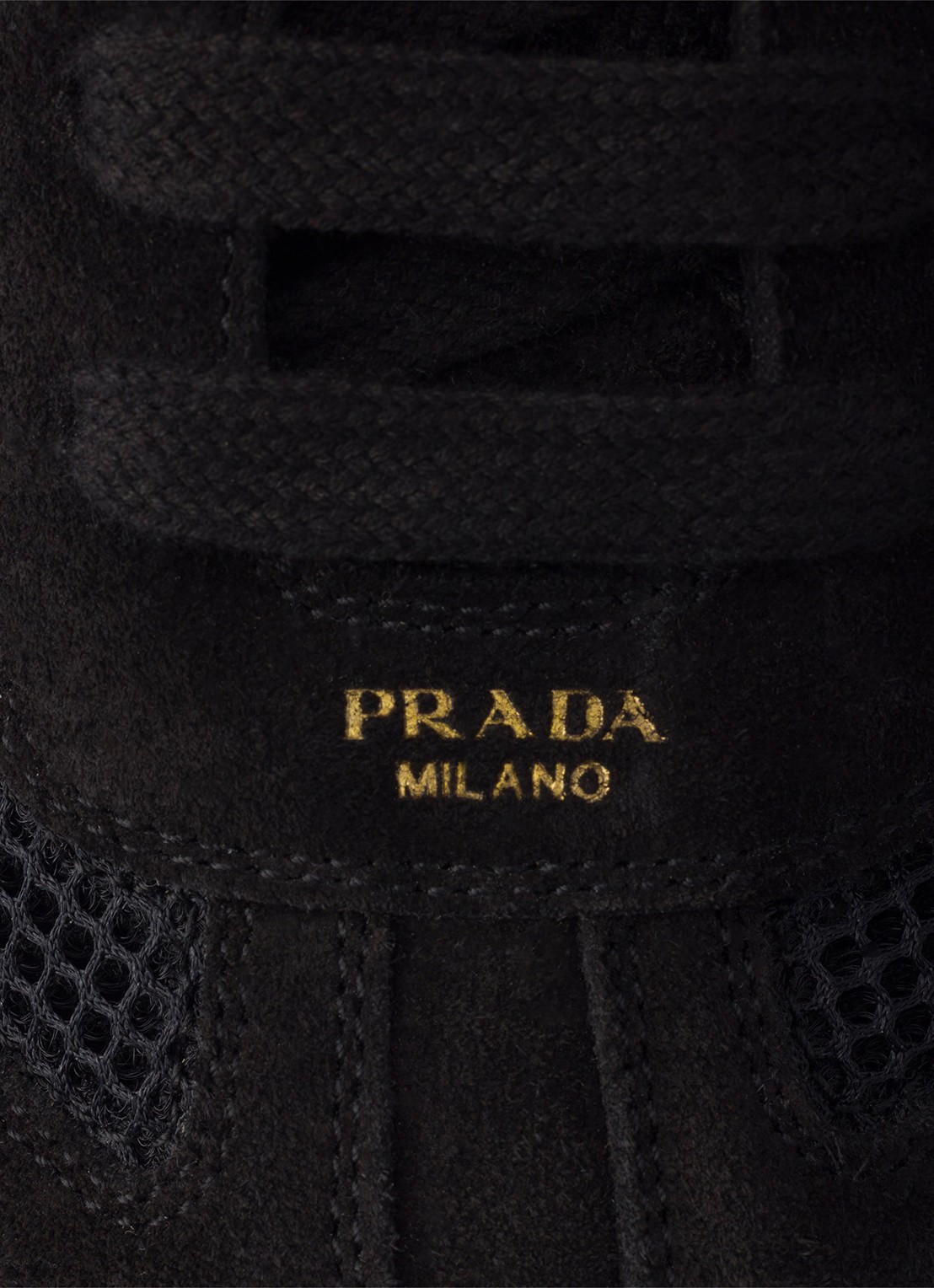 Prada Montecarlo Re-Edition 2005 sneaker van suède met mesh details - detail 4 zwart