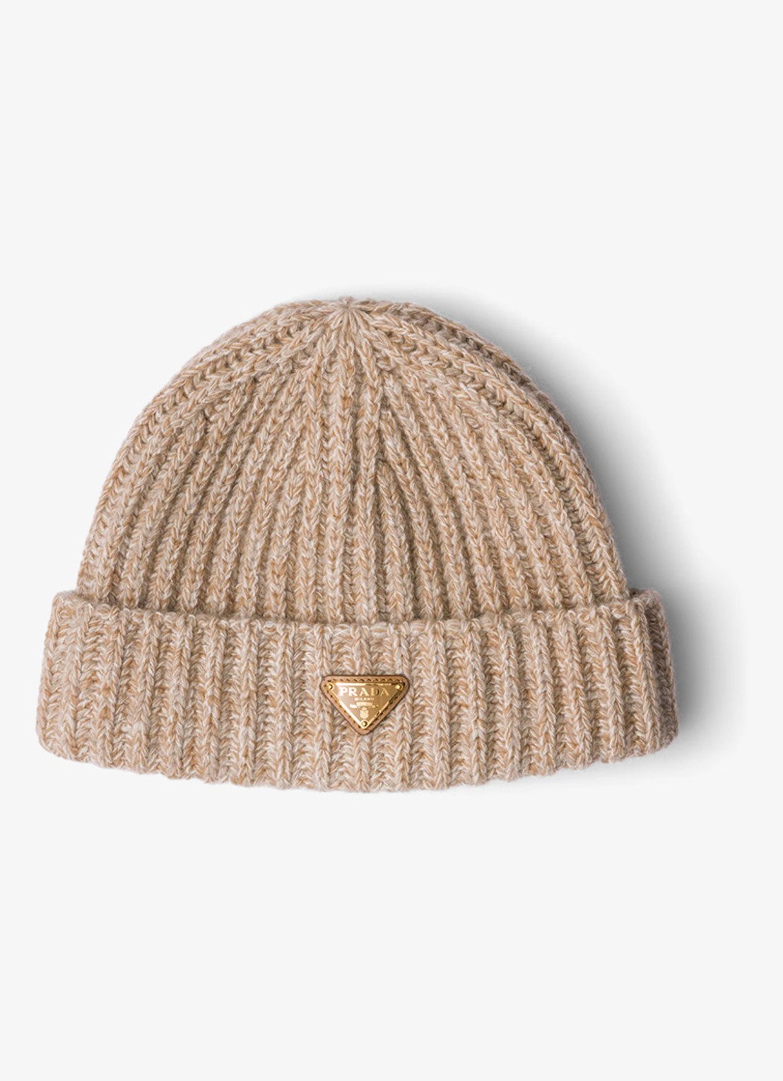 Prada Mouliné ribgebreide muts in kasjmierblend met gemêleerd dessin - voorkant 2 beige