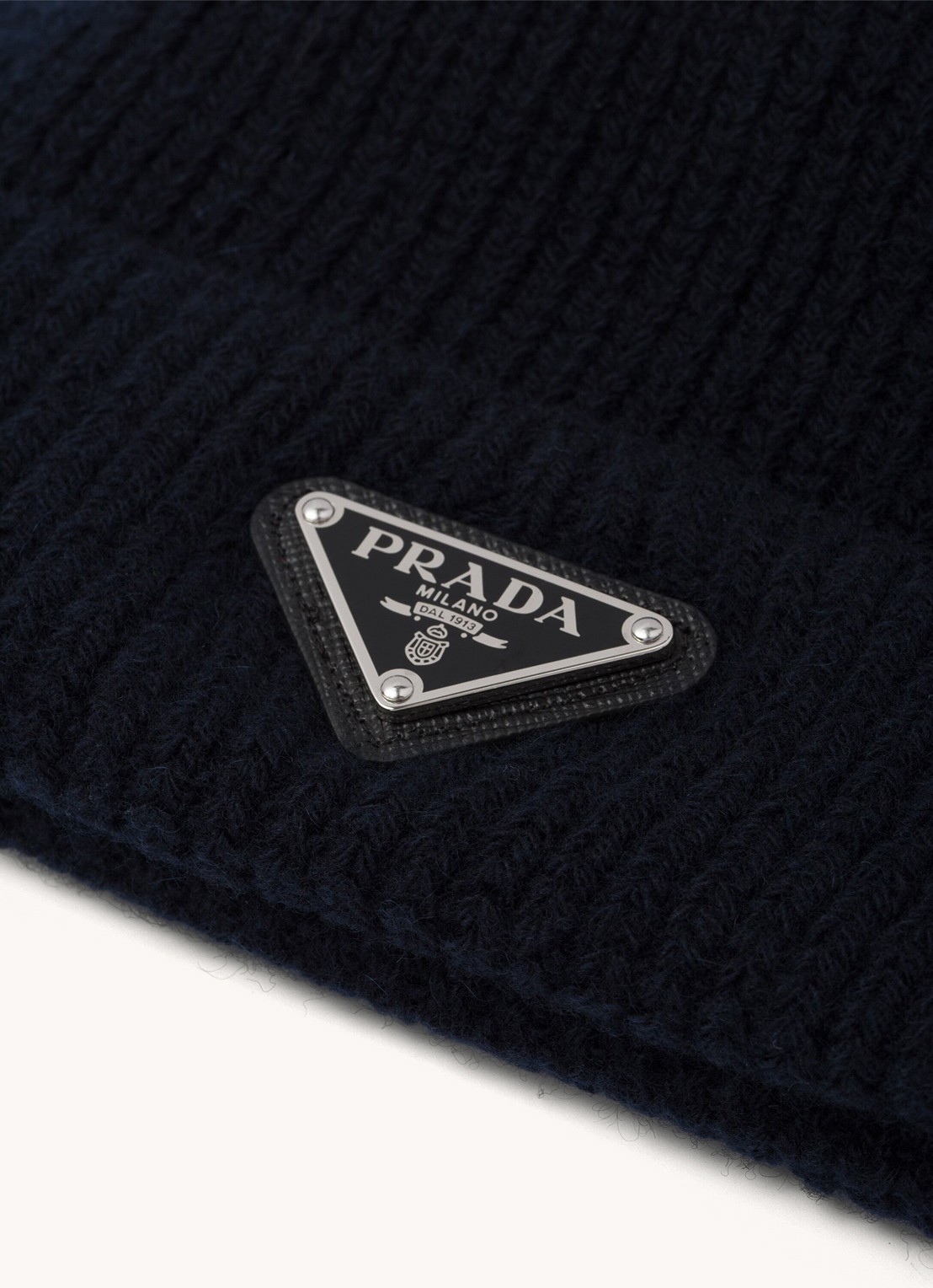 Prada Muts in kasjmierblend met logo - achterkant blauw