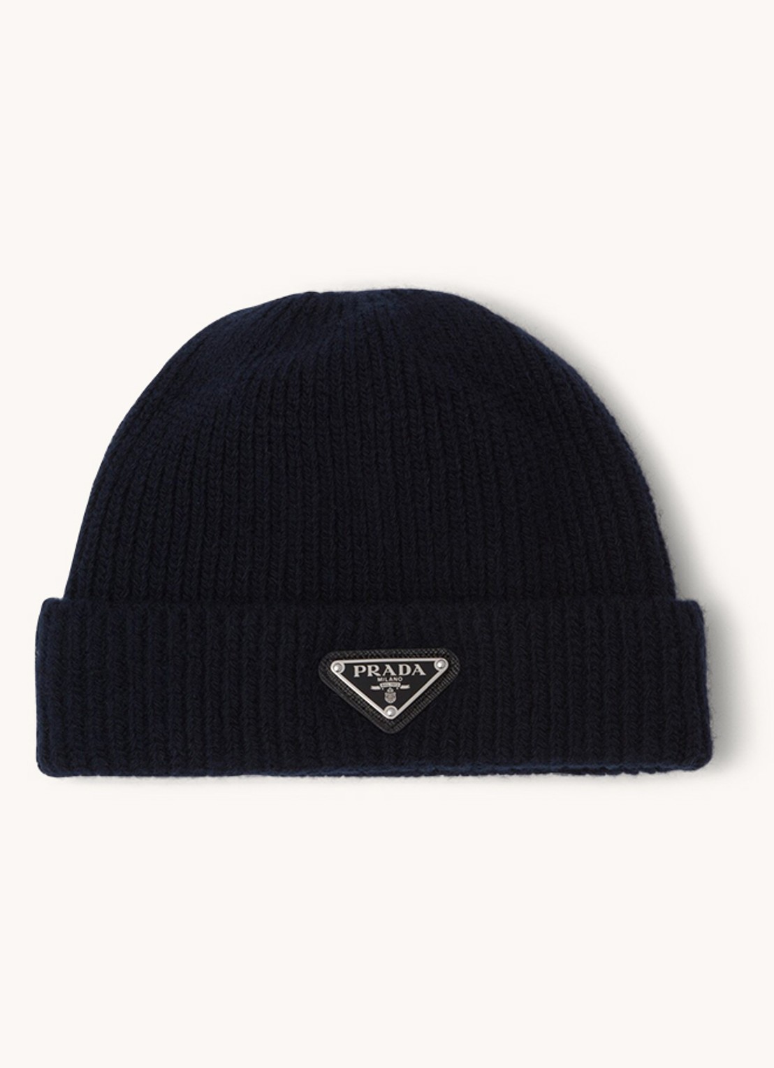 Prada Muts in kasjmierblend met logo - voorkant 2 blauw