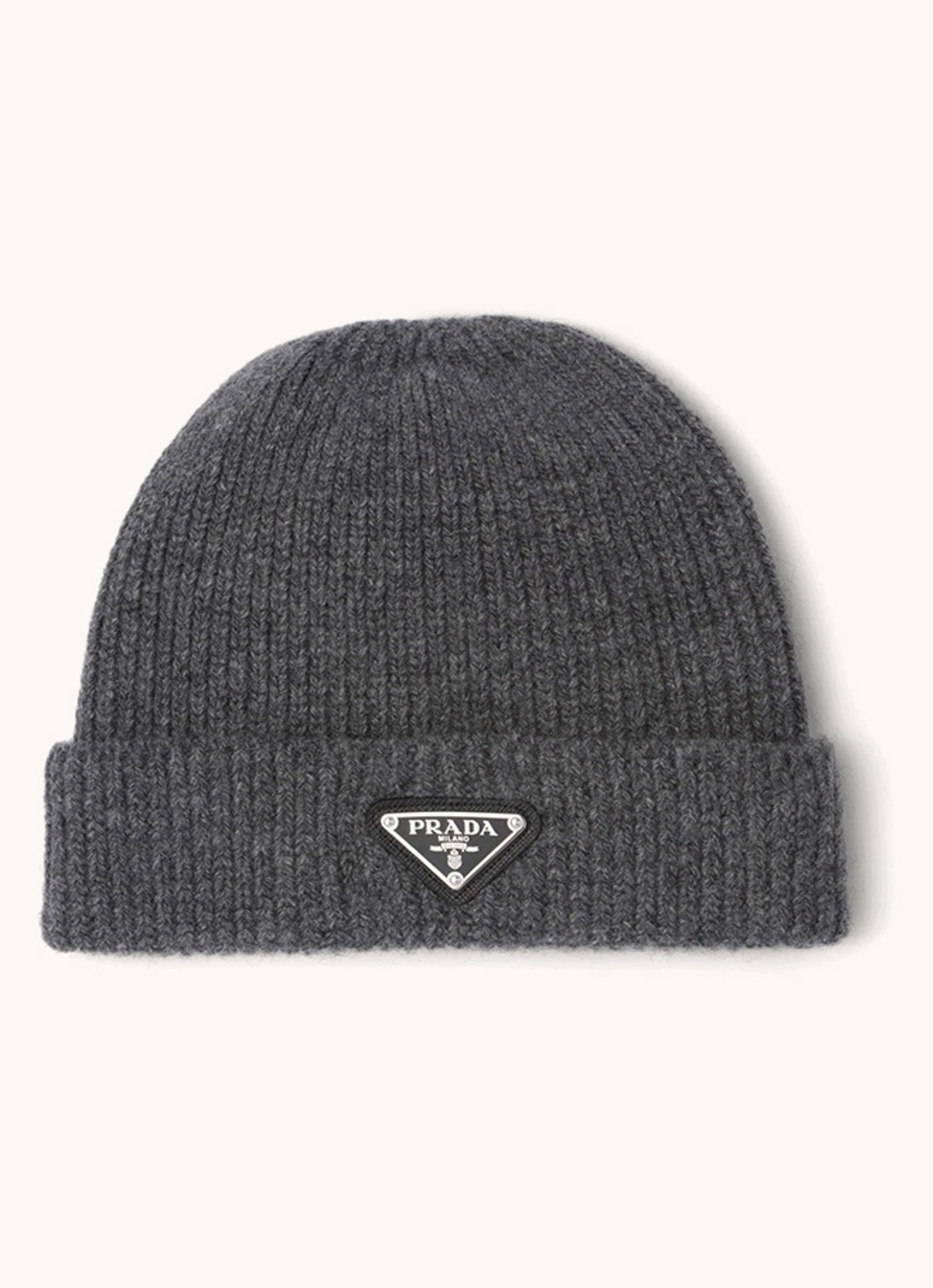 Prada Muts in kasjmierblend met logo - voorkant donkergrijs