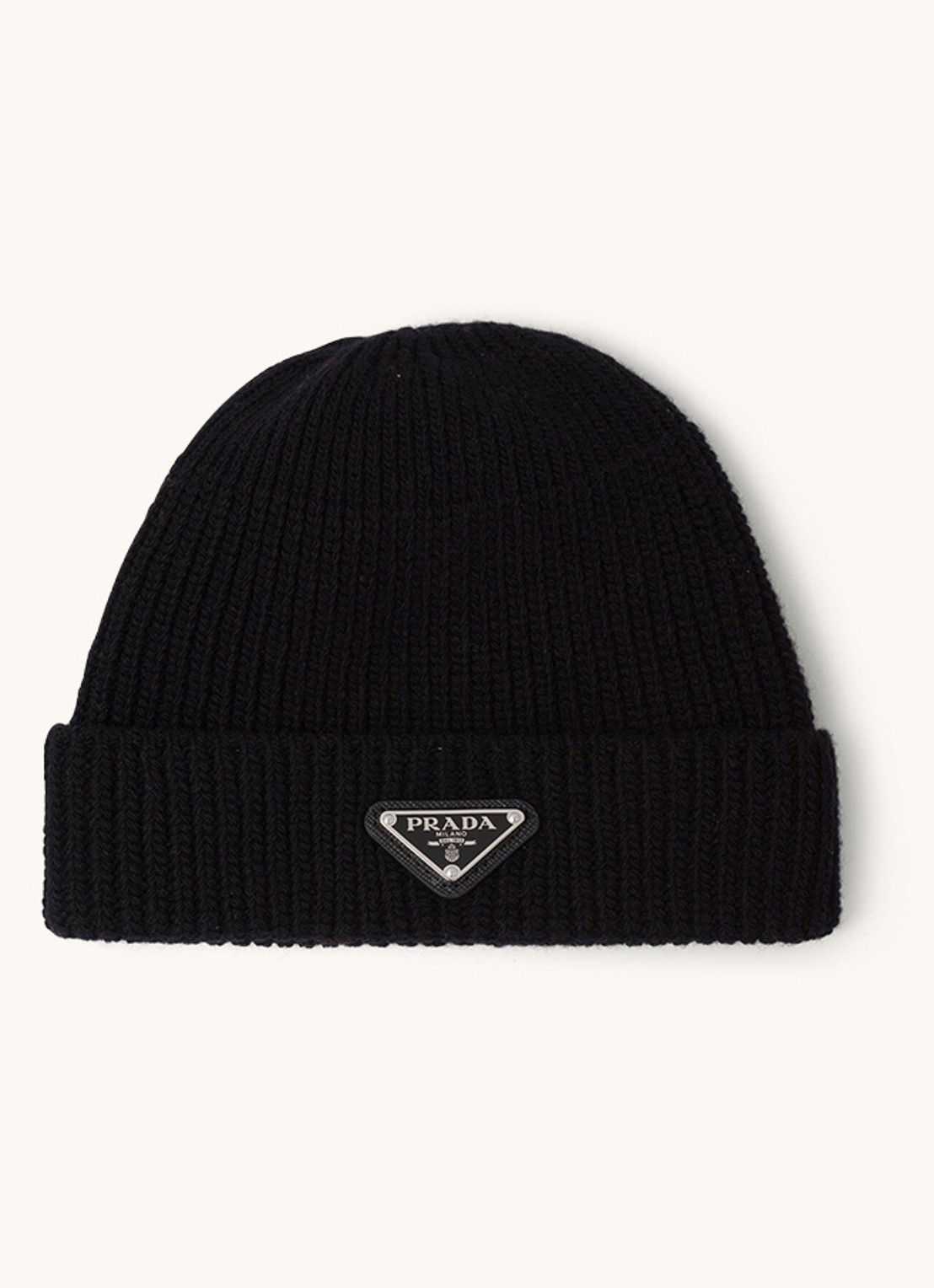 Prada Muts in kasjmierblend met logo - voorkant zwart