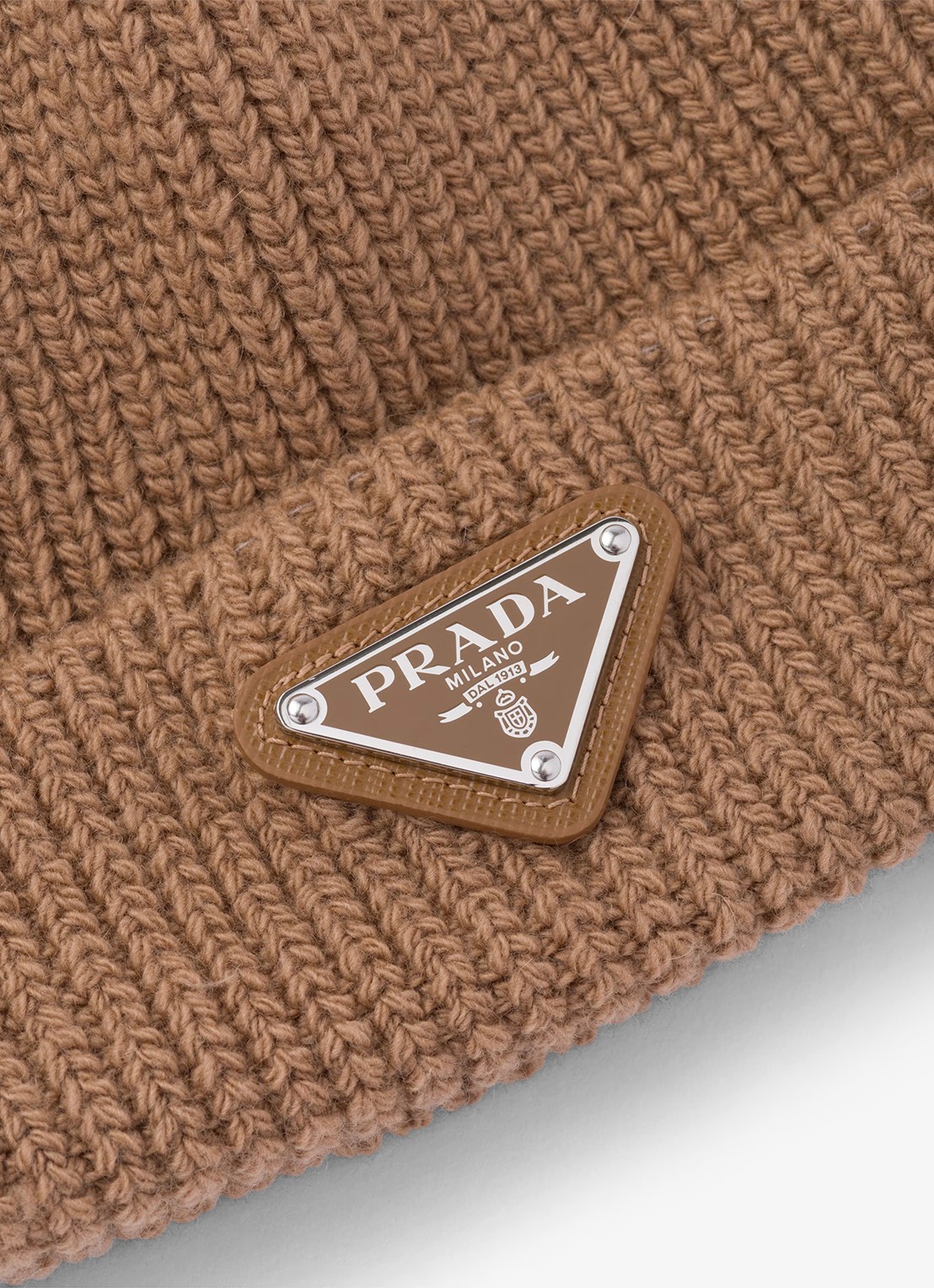 Prada Muts in kasjmierblend met logo - voorkant 2 bruin