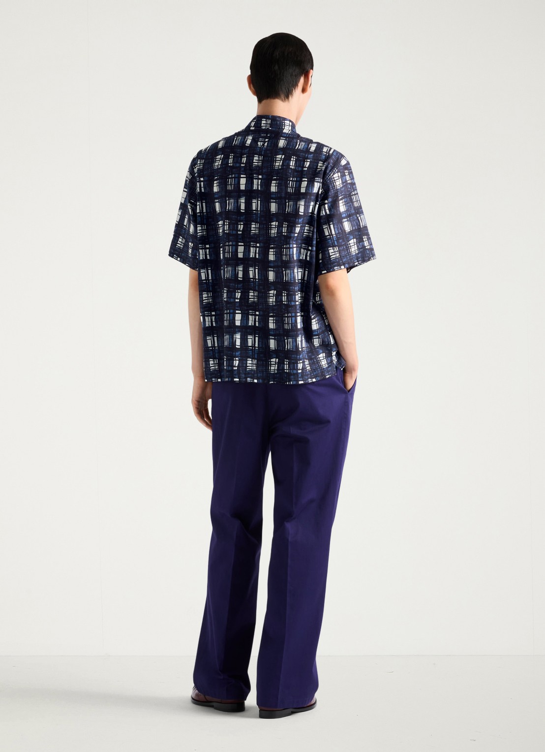 Prada Oversized fit overhemd met ruitdessin - achterkant donkerblauw