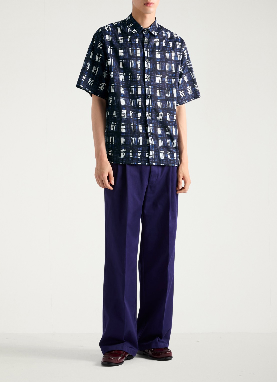 Prada Oversized fit overhemd met ruitdessin - detail 3 donkerblauw
