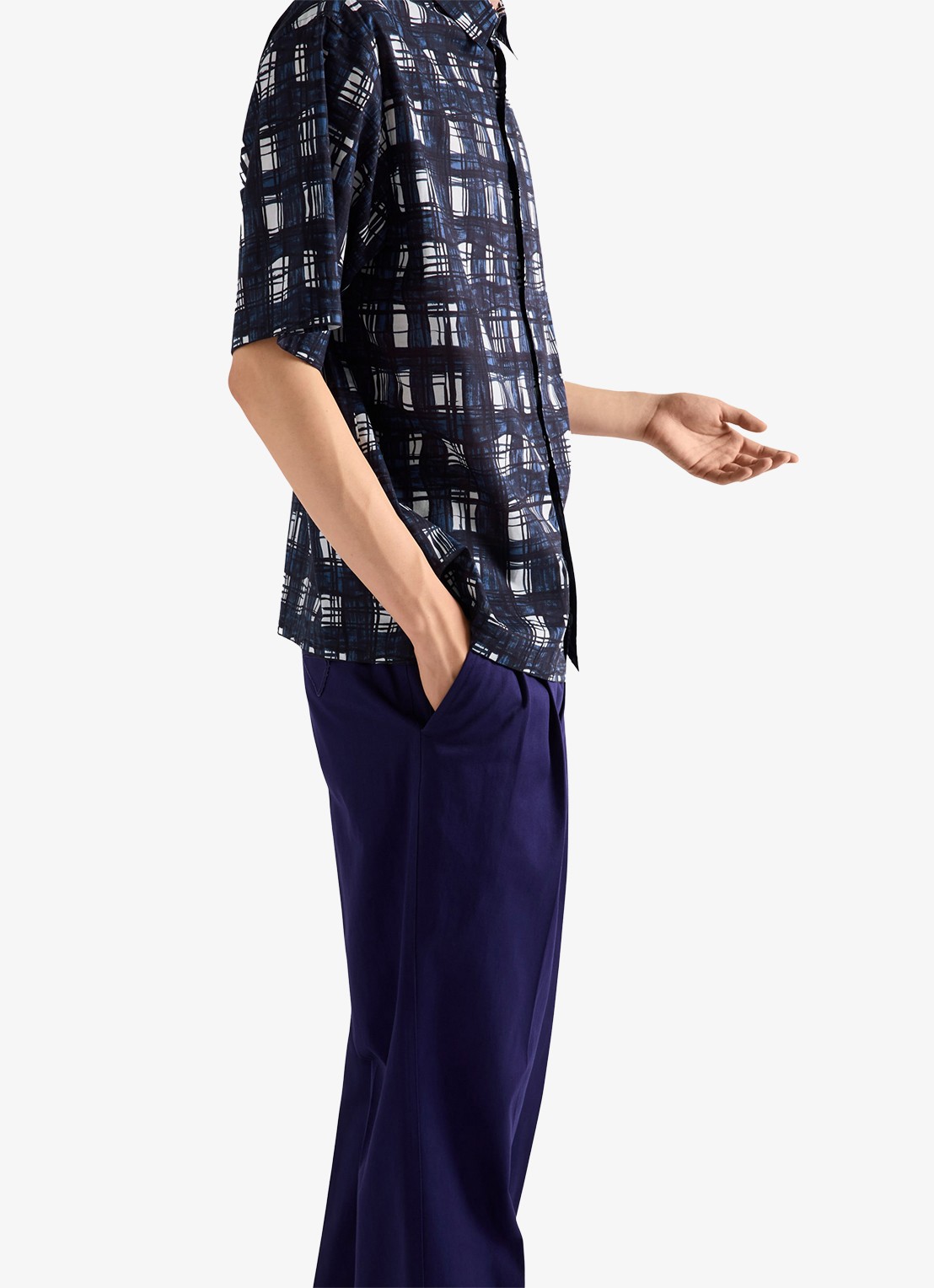 Prada Oversized fit overhemd met ruitdessin - detail 5 donkerblauw