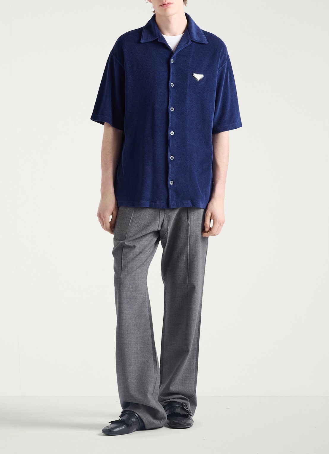 Prada Oversized fit overhemd van badstof - detail 2 blauw
