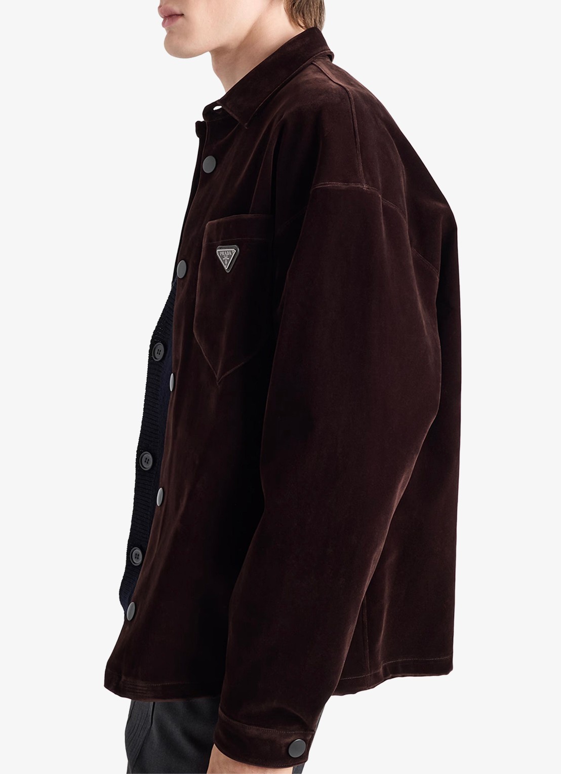 Prada Oversized fit overshirt met borstzak - detail 4 donkerbruin