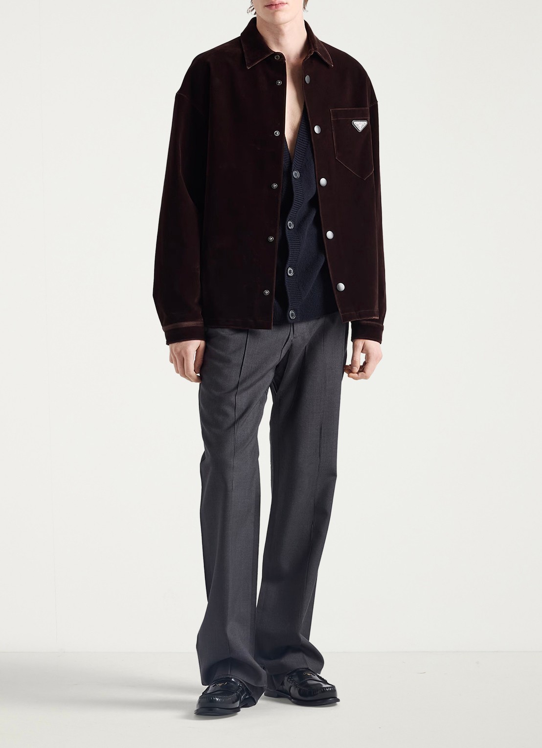 Prada Oversized fit overshirt met borstzak - voorkant 3 donkerbruin