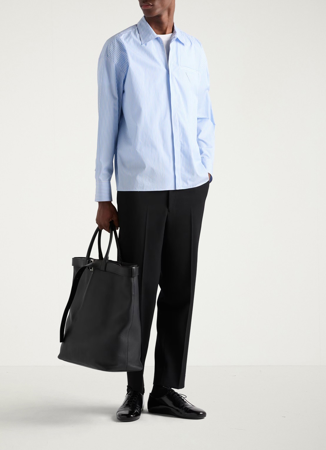 Prada Oversized fit overshirt met streepprint en borstzak - voorkant 2 blauw