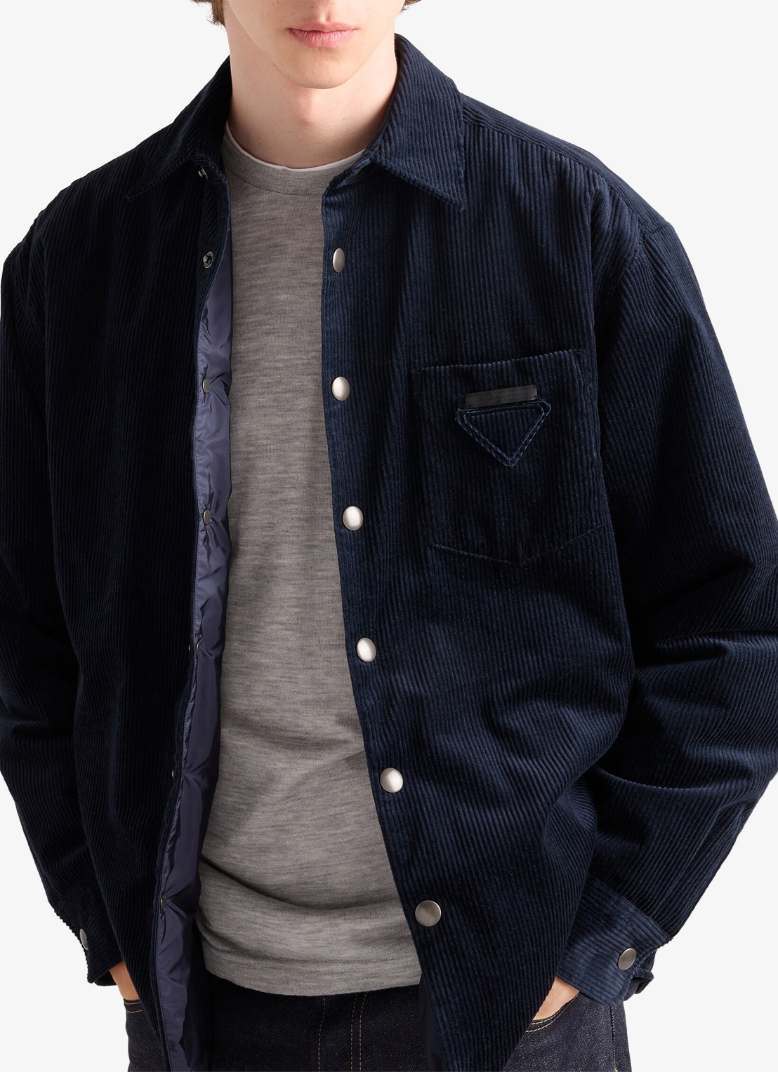Prada Oversized fit overshirt van corduroy met borstzak - detail 3 donkerblauw