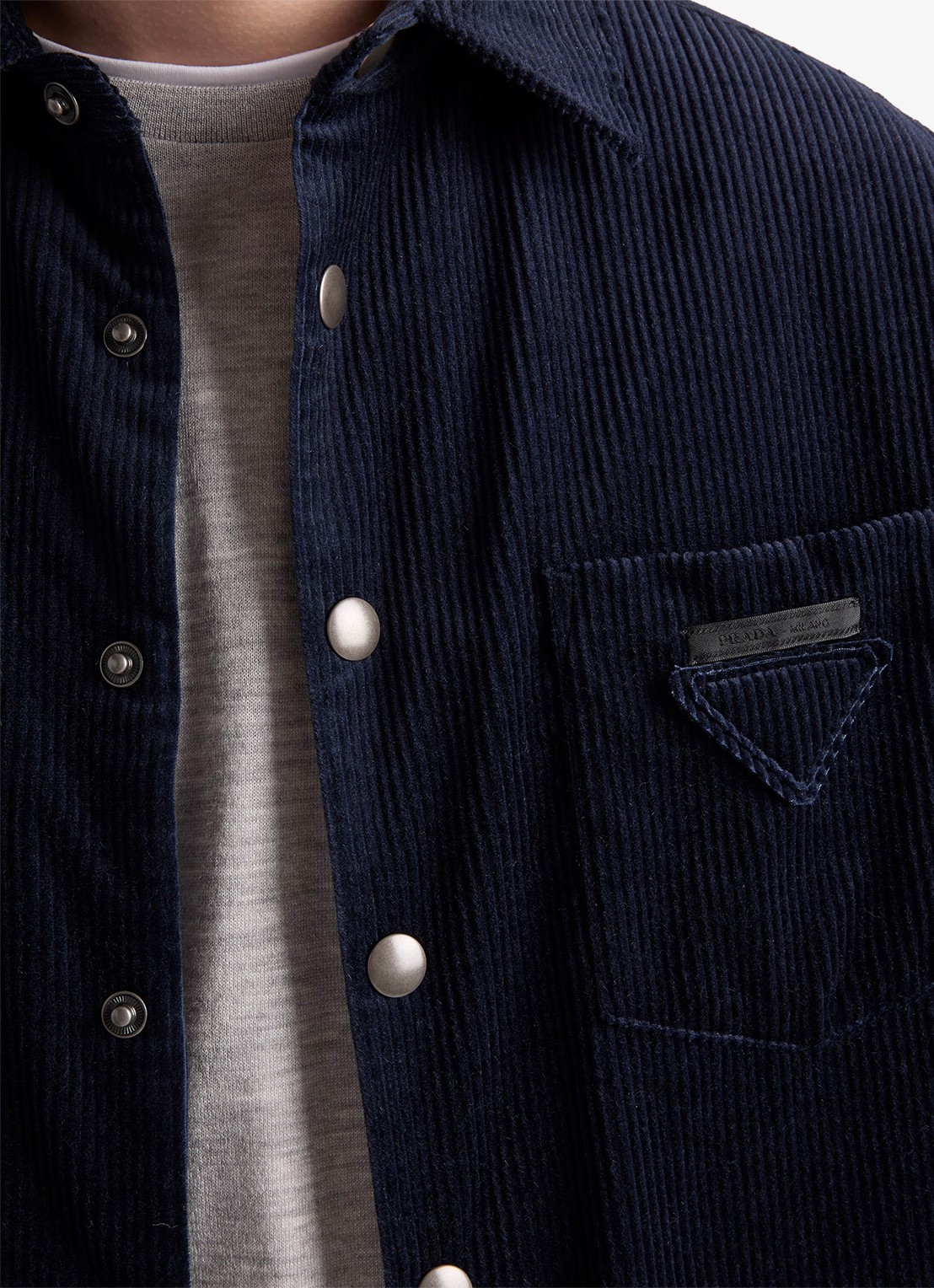 Prada Oversized fit overshirt van corduroy met borstzak - detail 4 donkerblauw