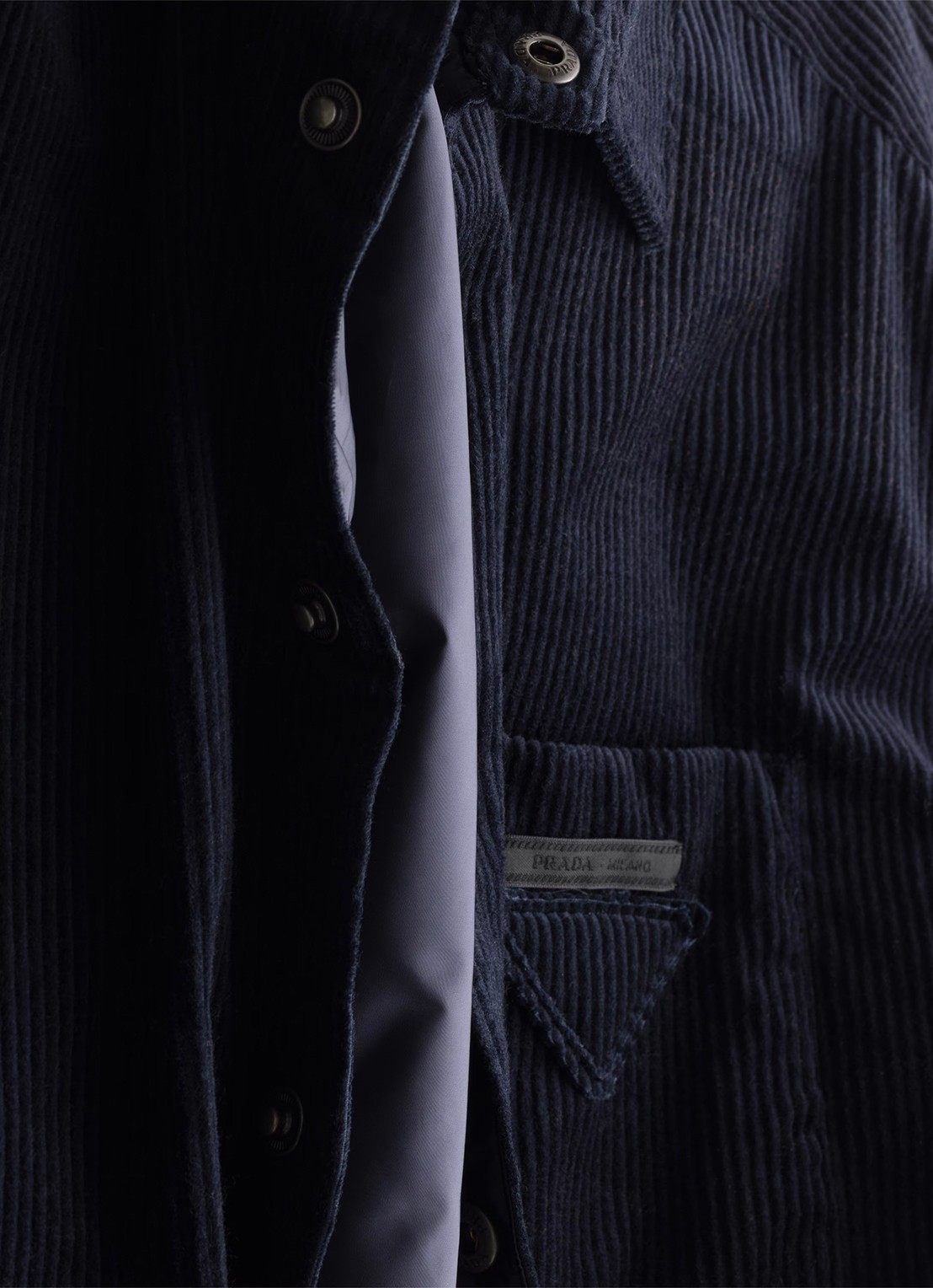 Prada Oversized fit overshirt van corduroy met borstzak - detail 5 donkerblauw