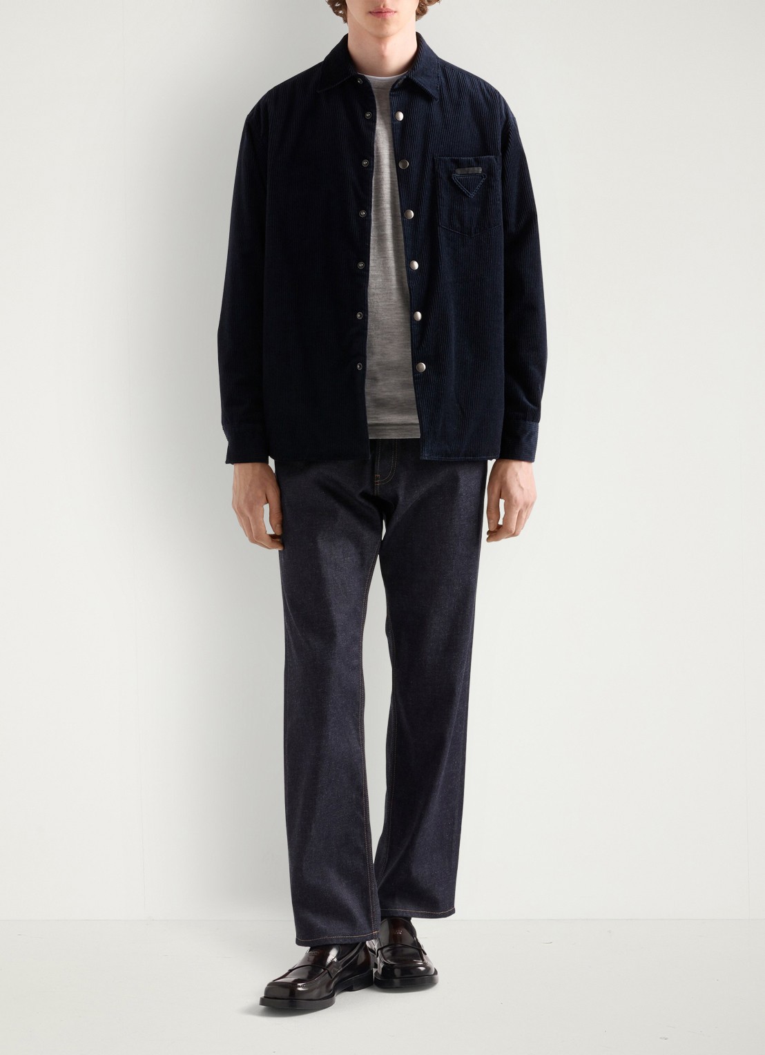 Prada Oversized fit overshirt van corduroy met borstzak - voorkant 2 donkerblauw