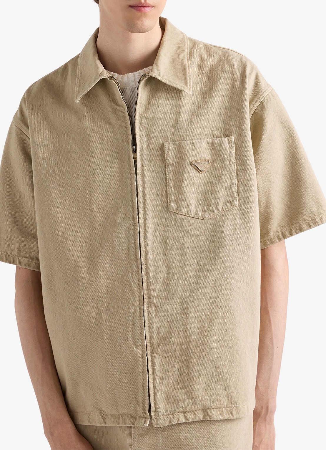 Prada Oversized fit overshirt van denim met borstzak - detail beige