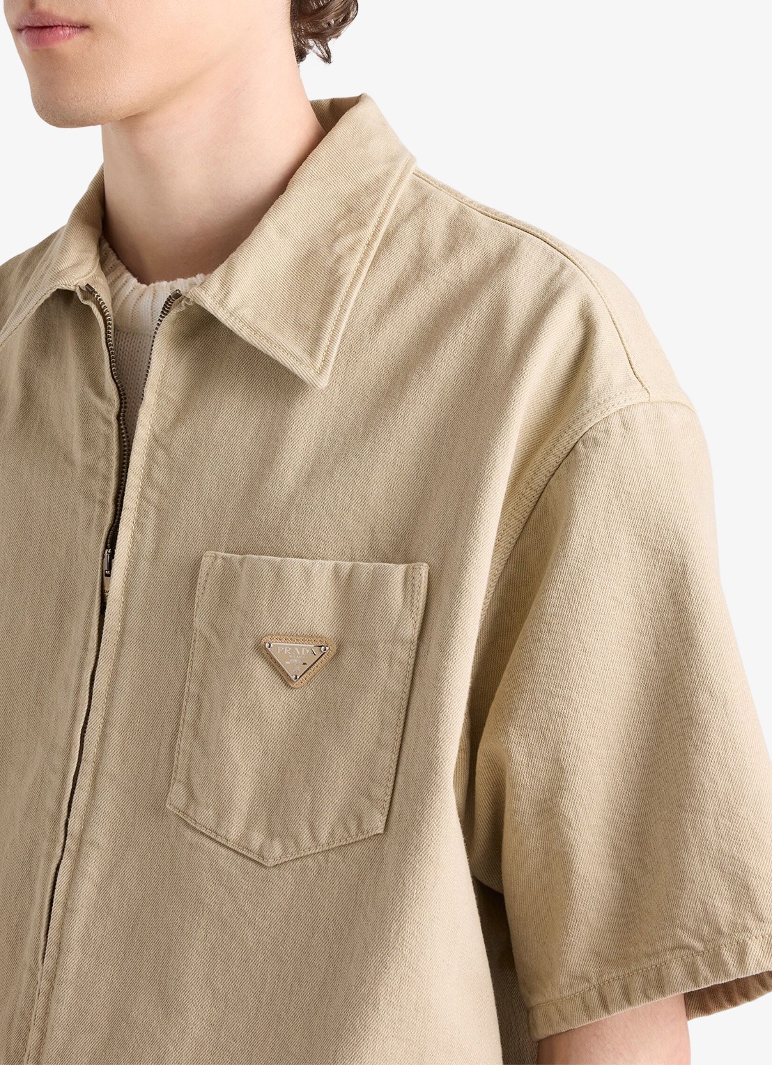Prada Oversized fit overshirt van denim met borstzak - detail 2 beige