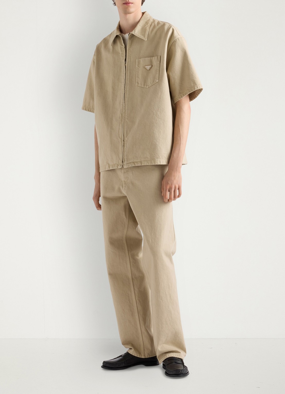 Prada Oversized fit overshirt van denim met borstzak - voorkant 5 beige