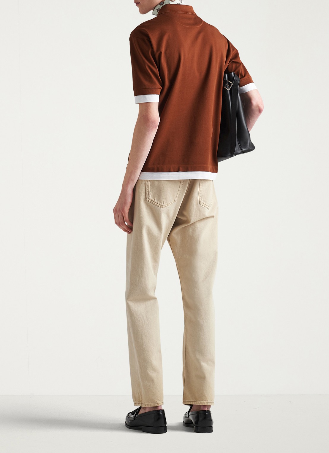 Prada Oversized fit polo met contrast - achterkant roodbruin