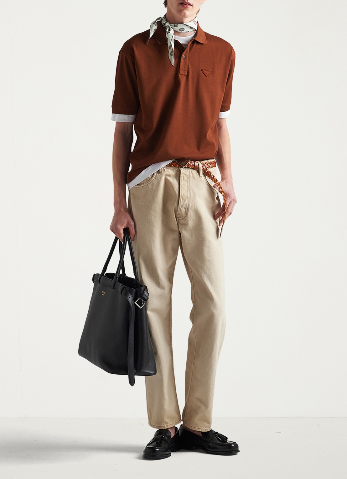 Prada Oversized fit polo met contrast - voorkant 3 roodbruin