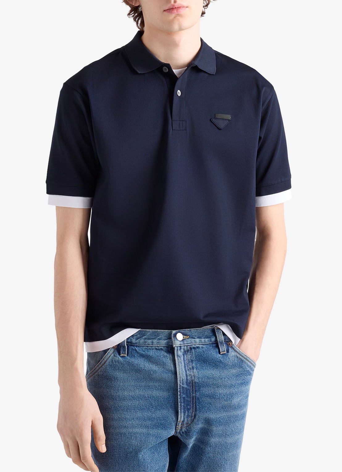Prada Oversized fit polo met contrast - detail 3 blauw