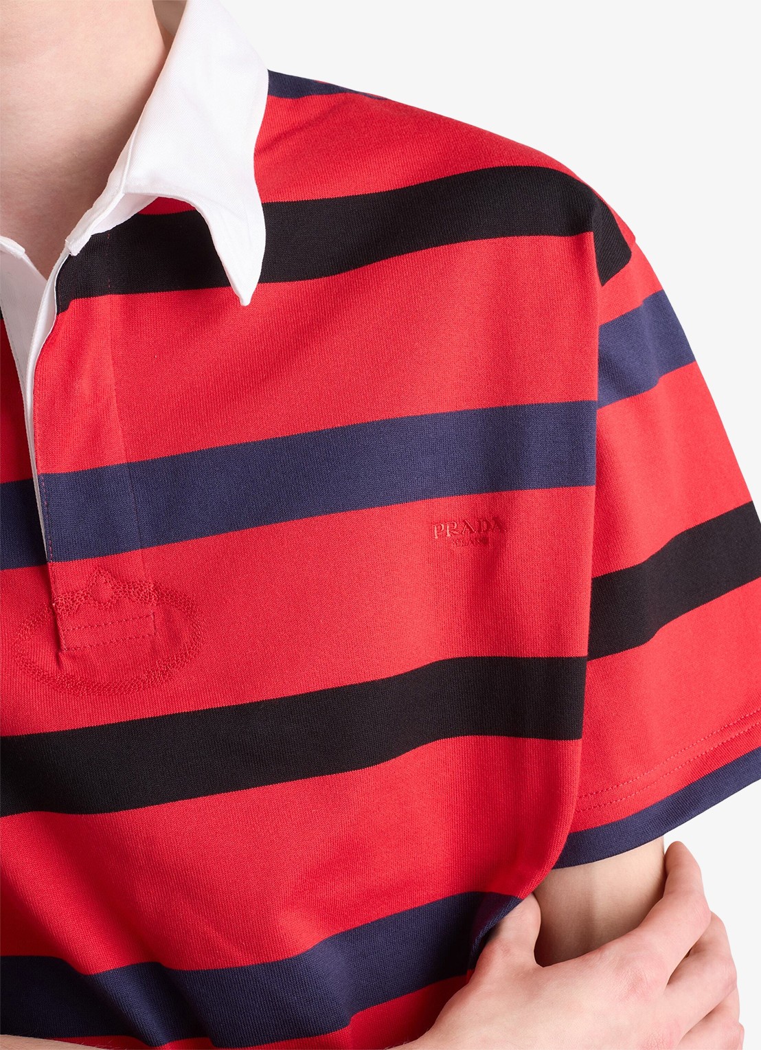 Prada Oversized fit polo met streepprint - detail 3 rood