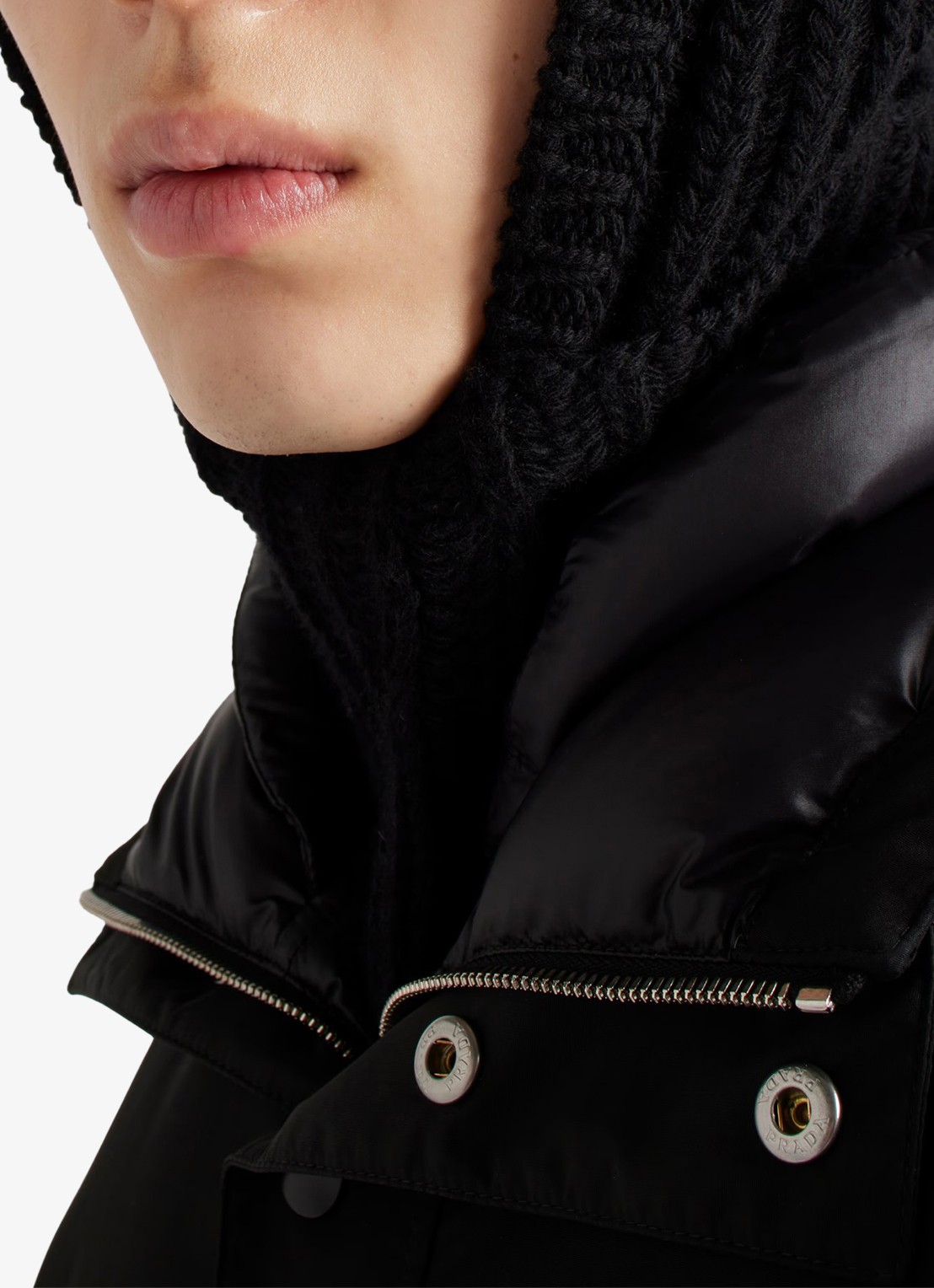 Prada Oversized gewatteerde jas met donsvulling en ritszakken - detail 4 zwart
