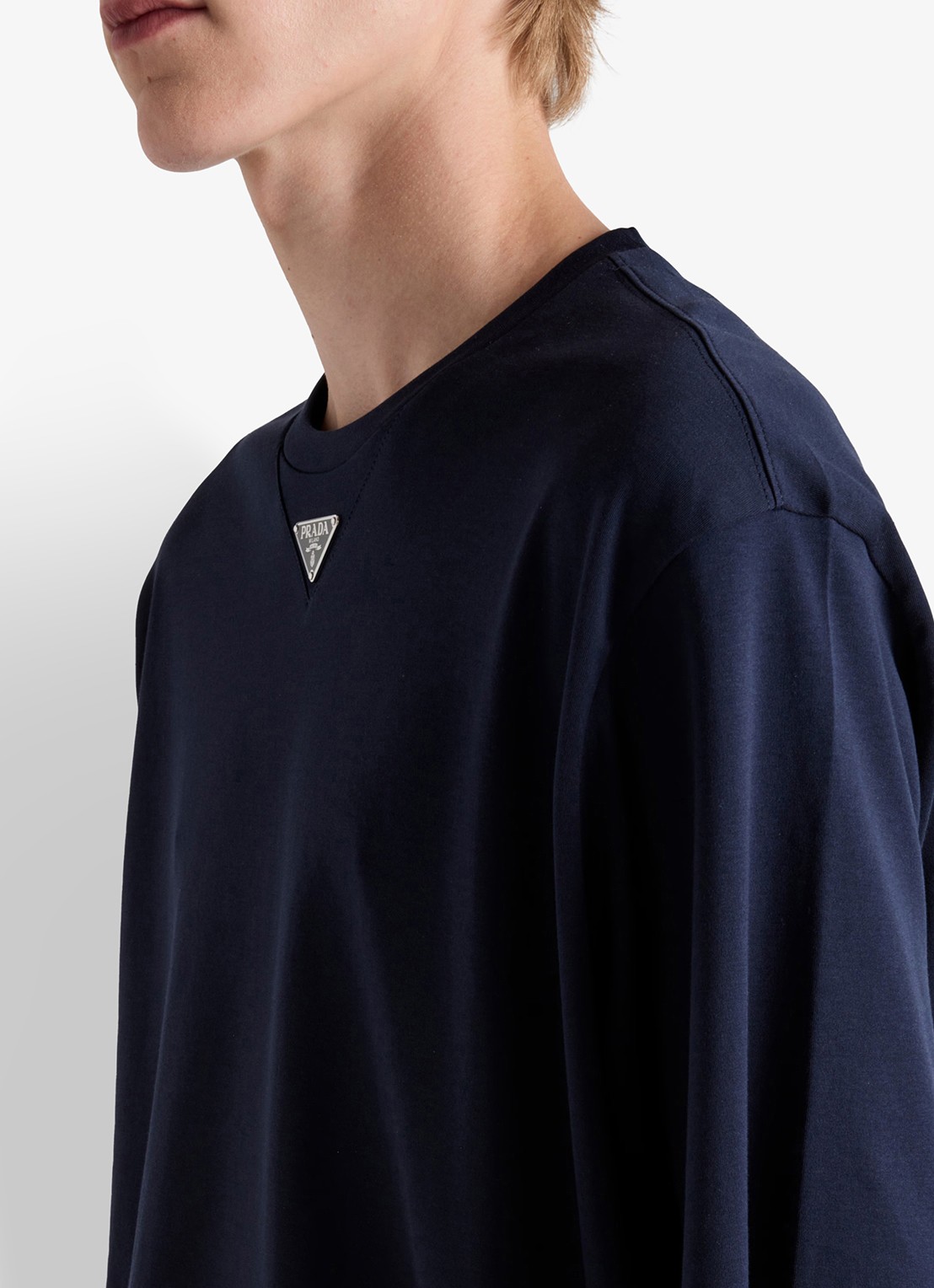 Prada Oversized T-shirt met logo - detail donkerblauw