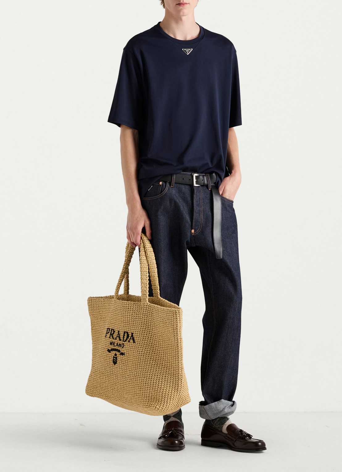 Prada Oversized T-shirt met logo - voorkant 4 donkerblauw