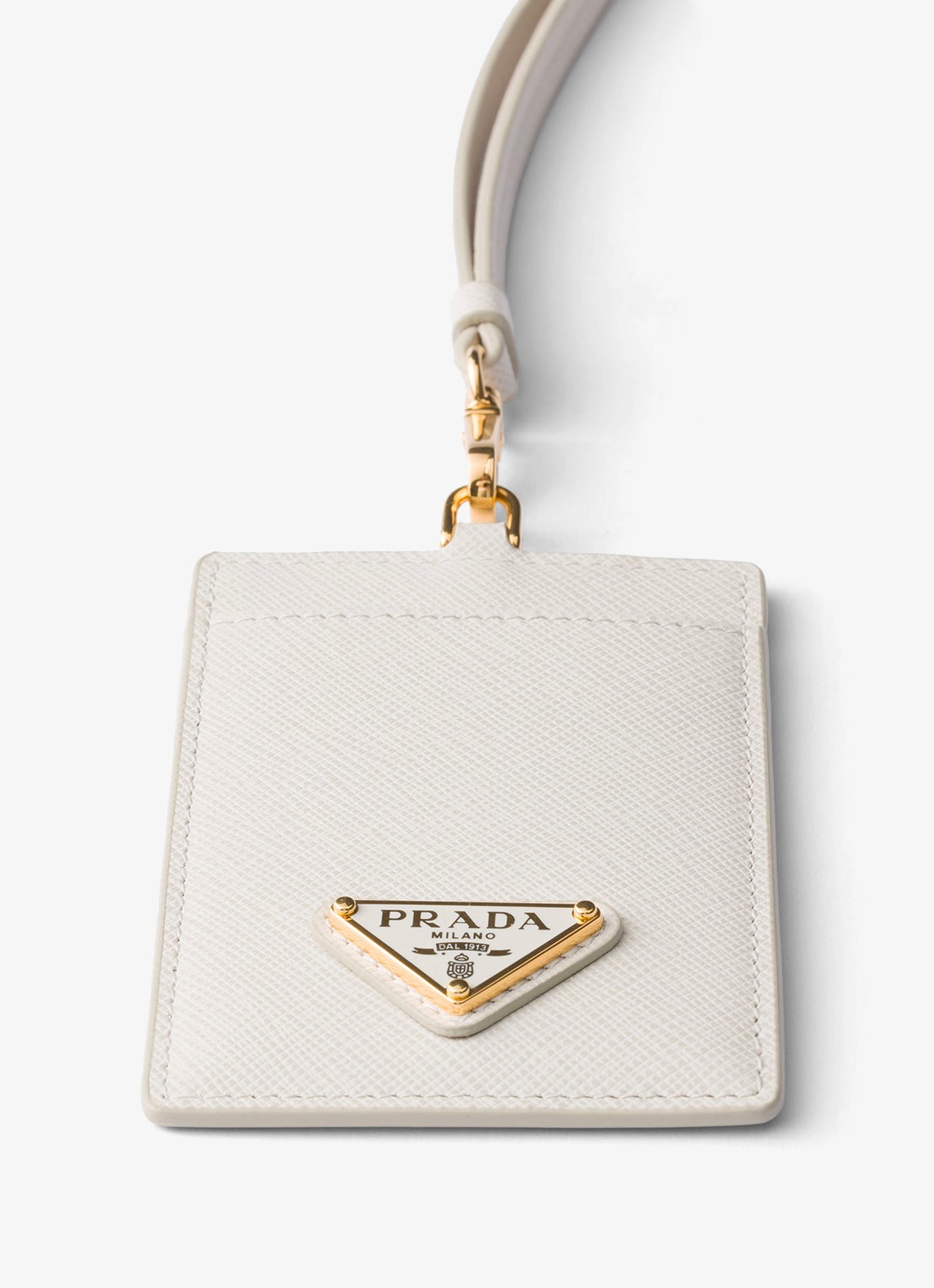 Prada Pasjeshouder van kalfsleer met afneembaar koord - detail gebroken wit