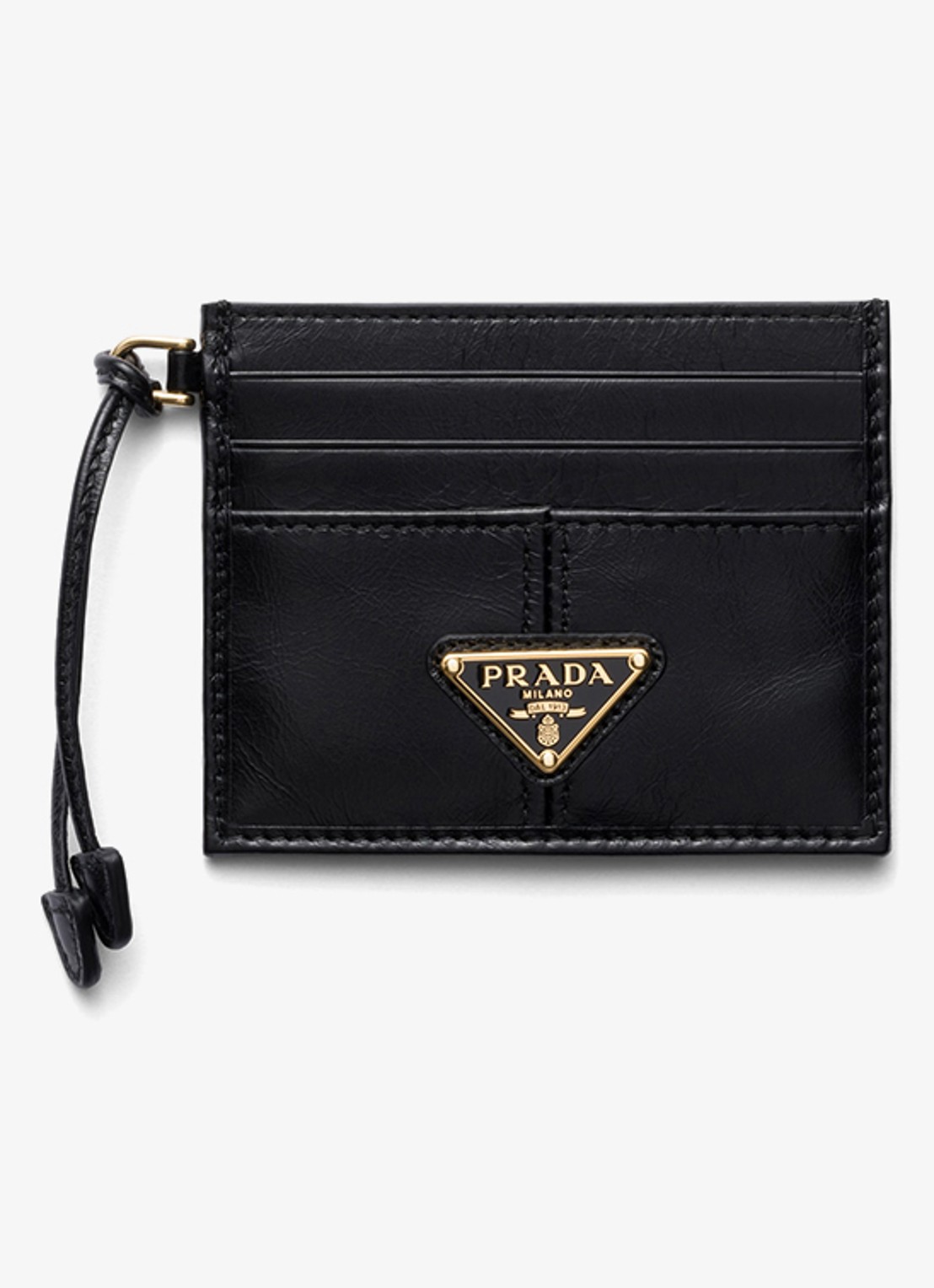Prada Pasjeshouder van kalfsleer met logo - voorkant 2 zwart