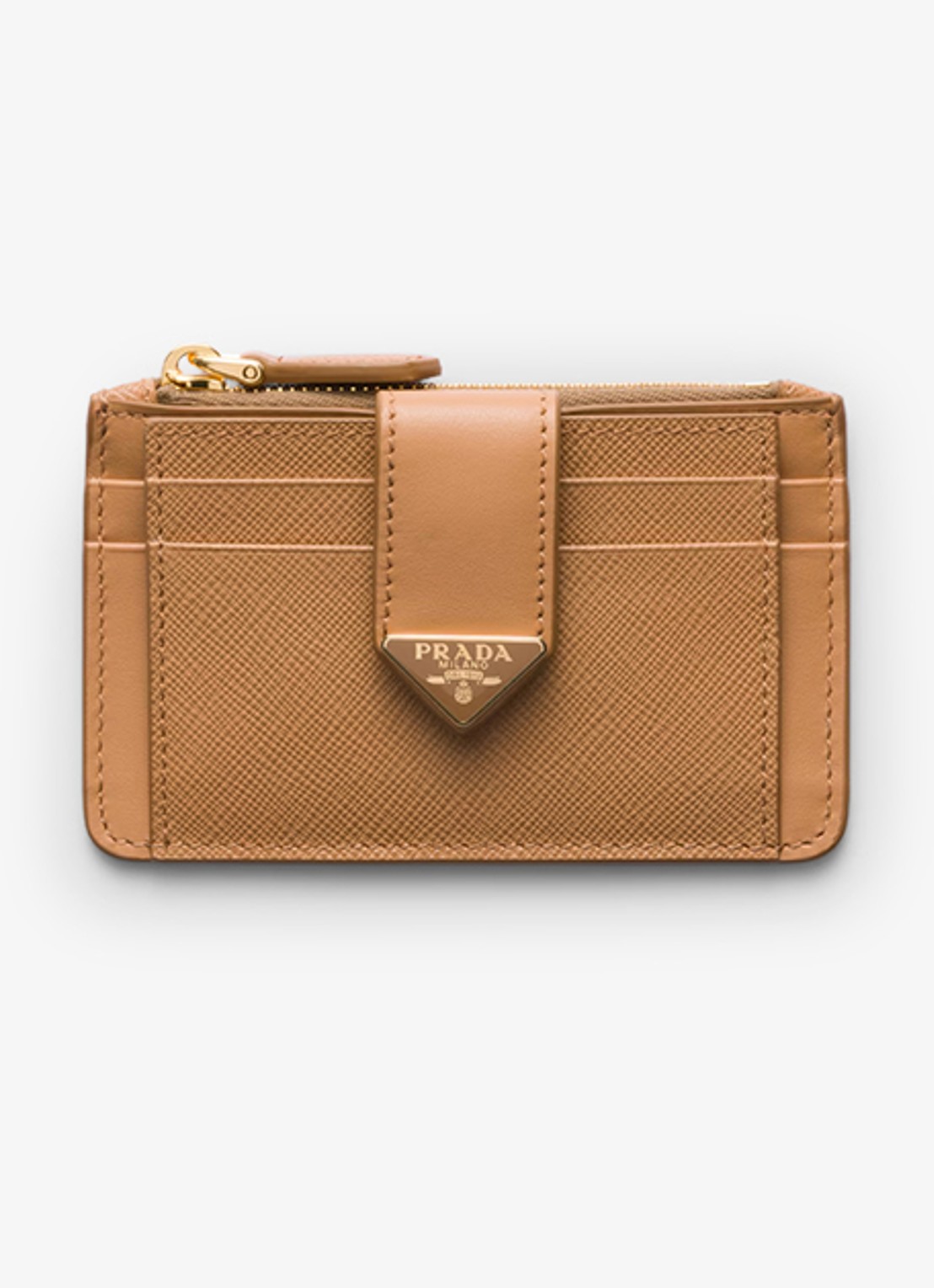 Prada Pasjeshouder van kalfsleer - voorkant camel