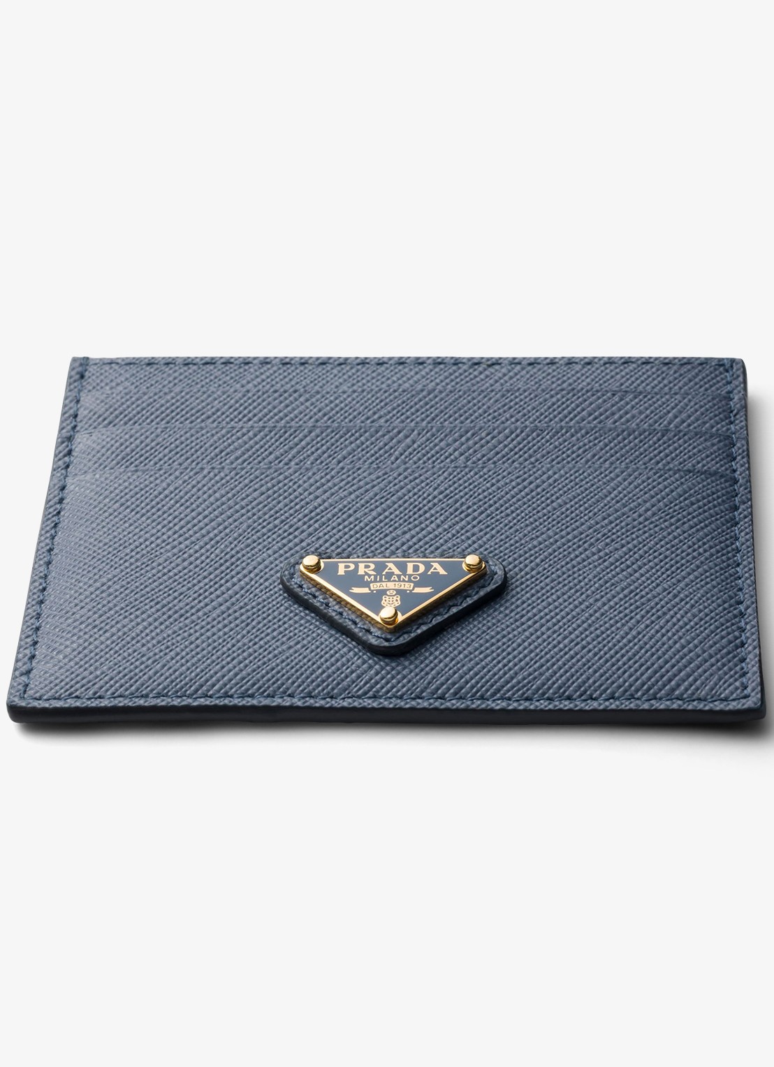 Prada Pasjeshouder van kalfsleer - detail staalblauw