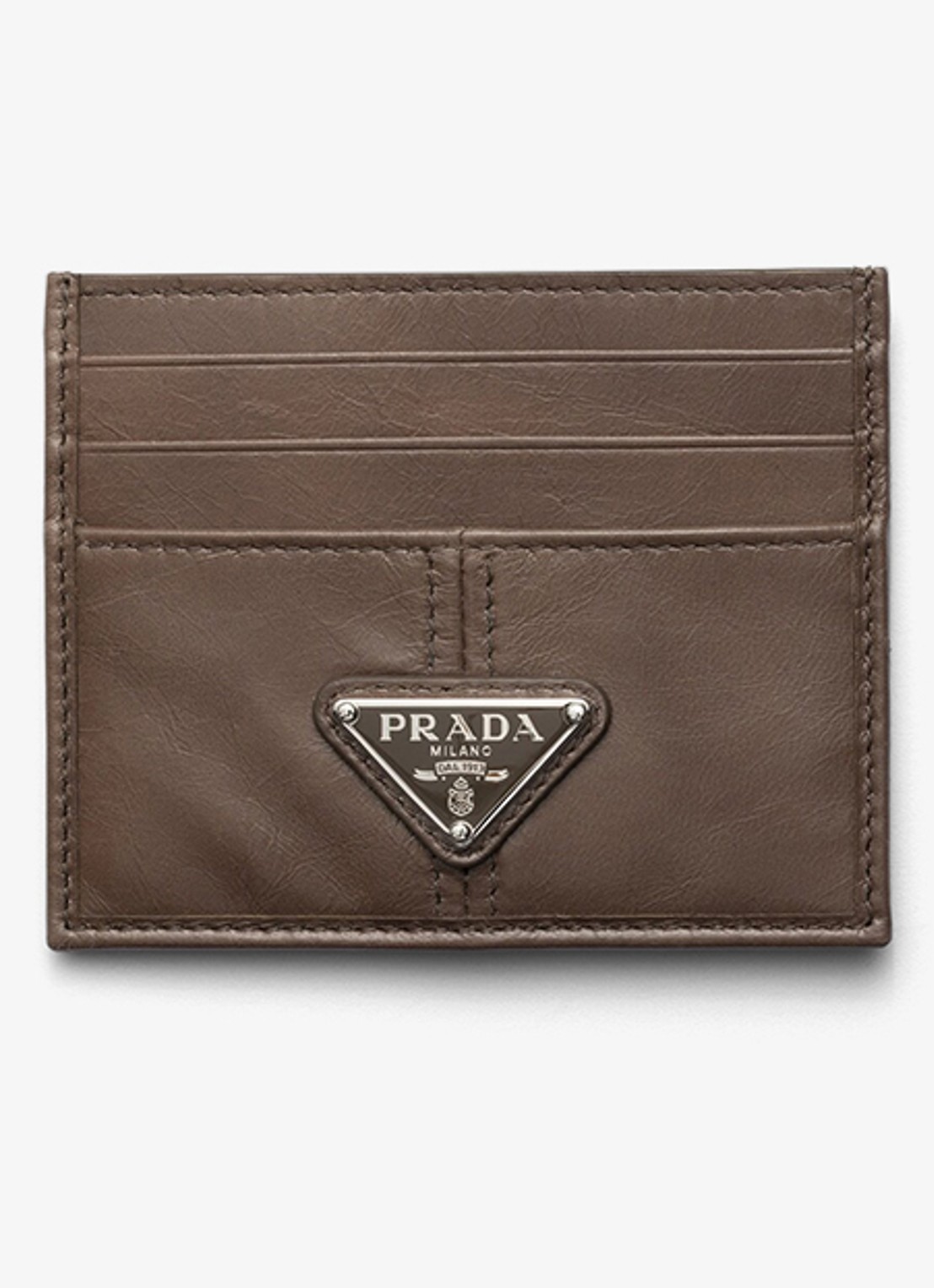 Prada Pasjeshouder van kalfsleer - voorkant taupe