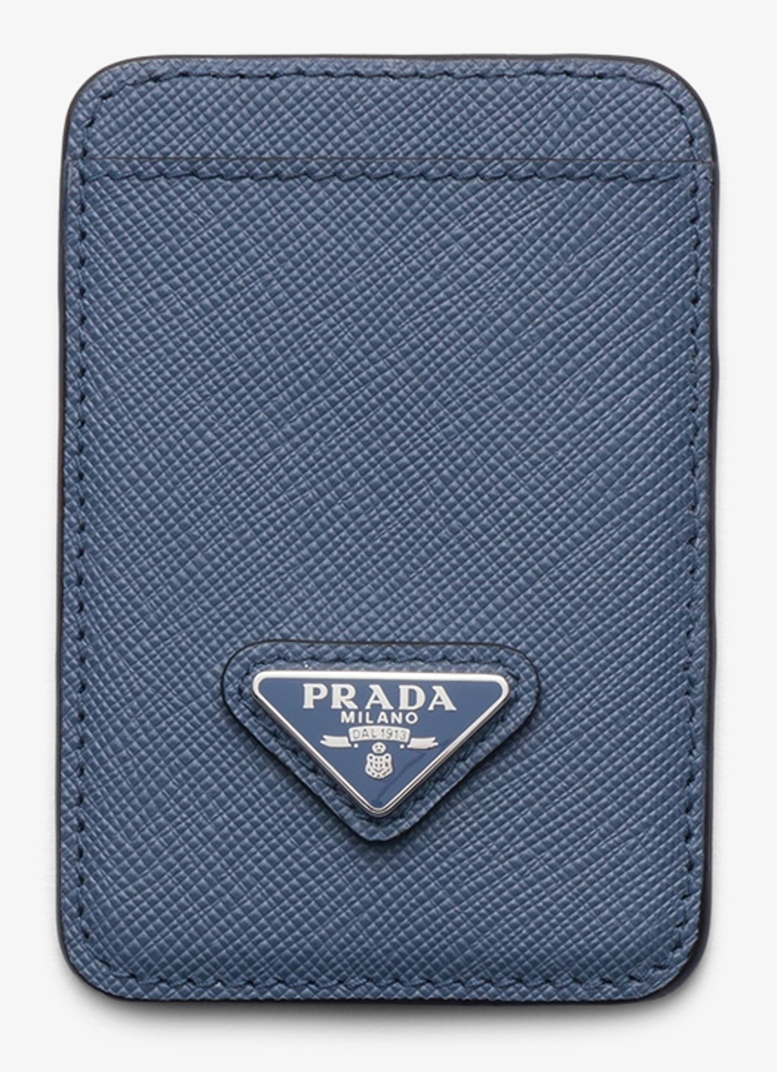 Prada Pasjeshouder van leer met logo voor MagSafe - voorkant blauw