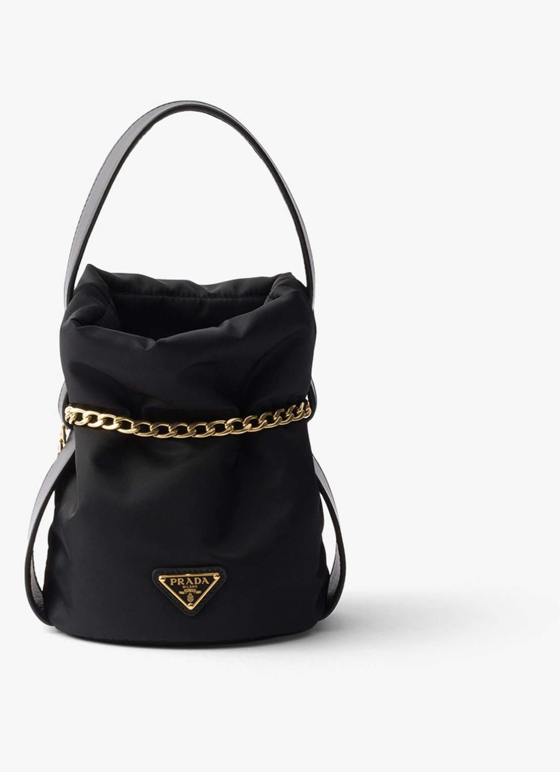 Prada Petit Sac Noir Re-Nylon Mini handtas met leren details - voorkant 2 zwart