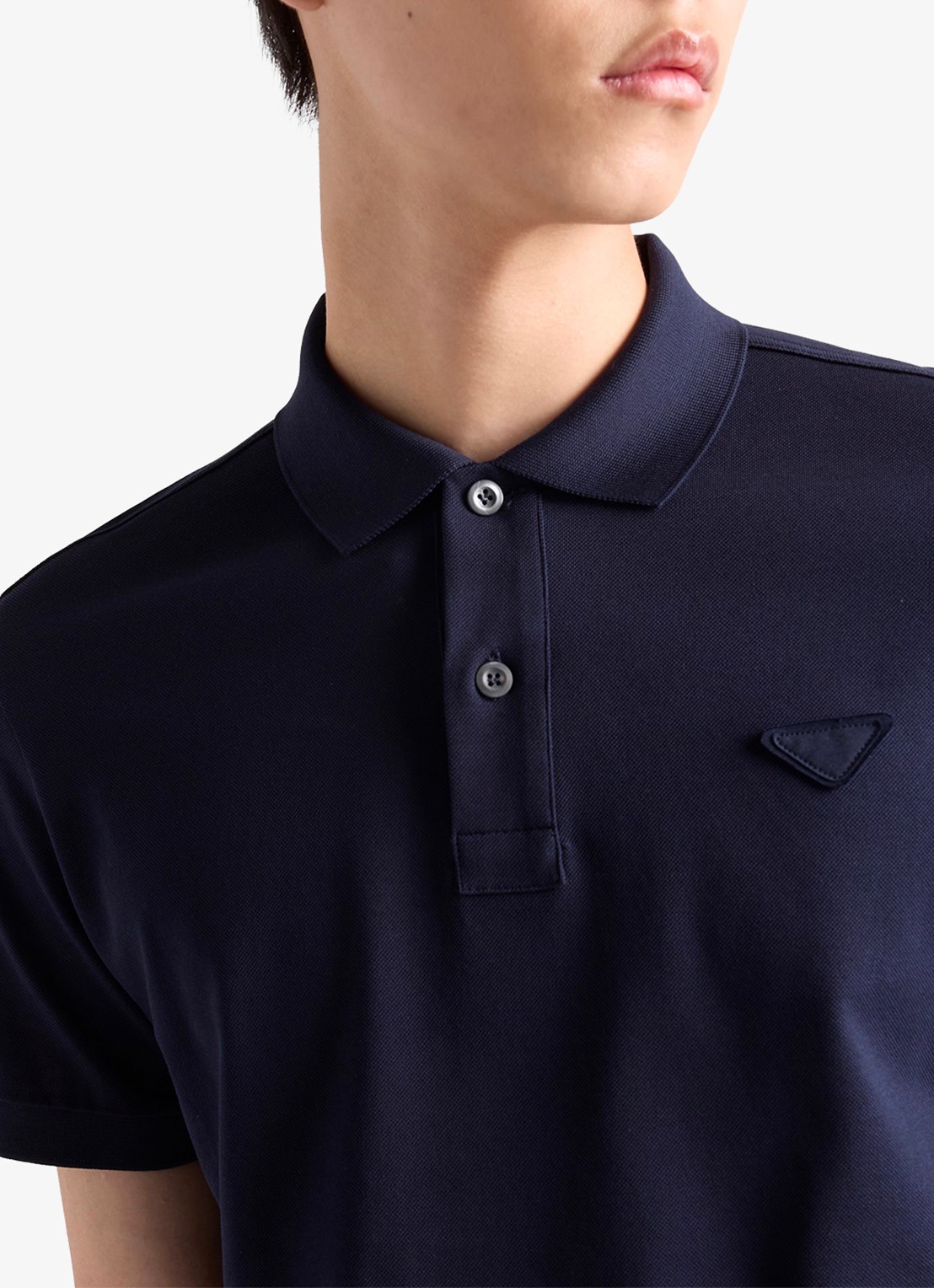 Prada Polo van piqué katoen  - detail 2 donkerblauw