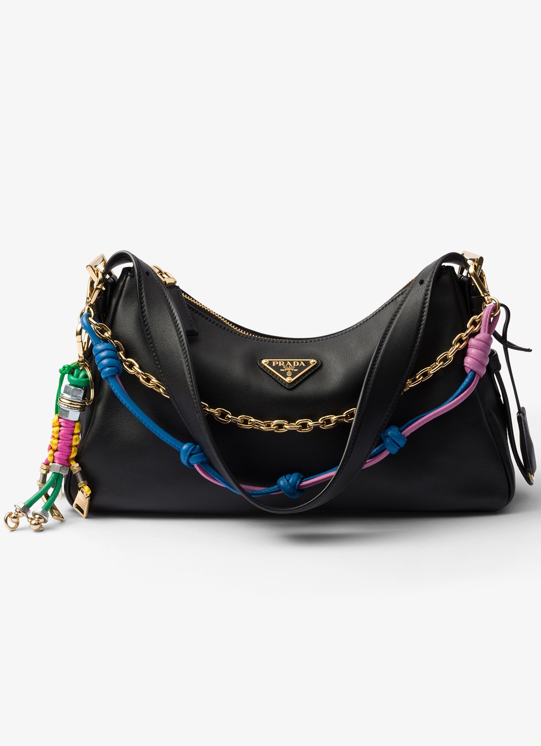 Prada Pop Strings tasbedel met leren details - voorkant 3 blauw