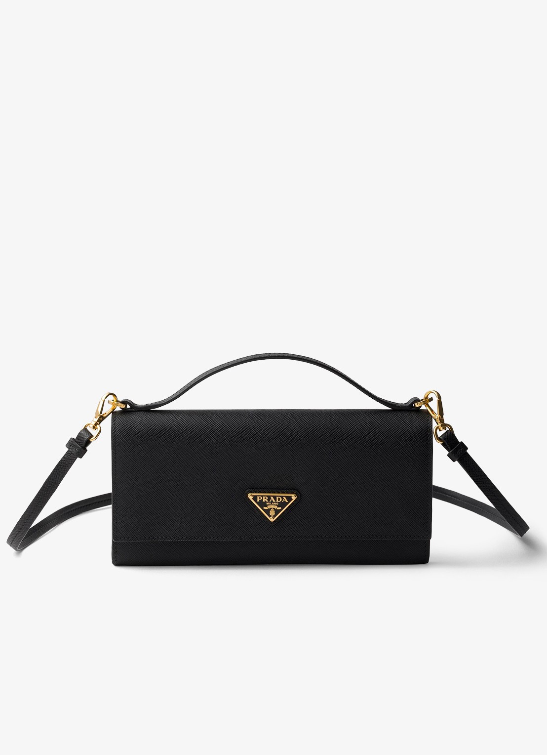 Prada Portemonnee van kalfsleer met afneembare schouderriem - voorkant 3 zwart