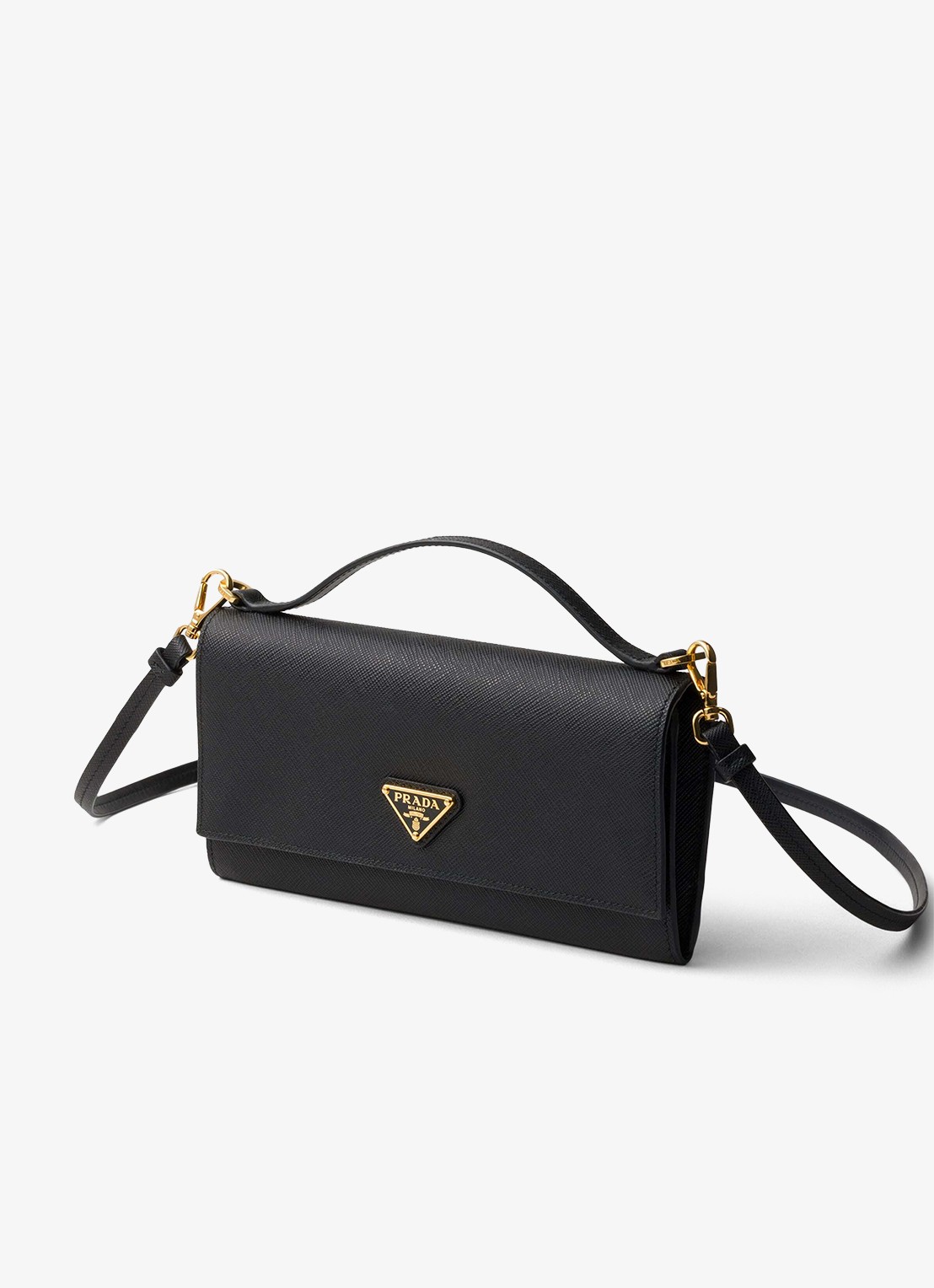 Prada Portemonnee van kalfsleer met afneembare schouderriem - voorkant 4 zwart