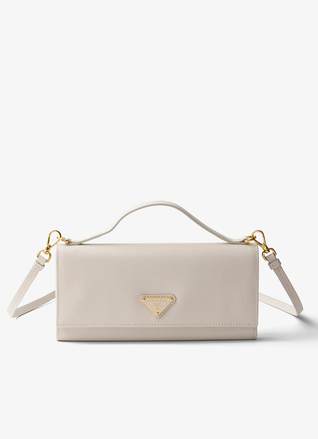 Prada Portemonnee van kalfsleer met afneembare schouderriem - achterkant gebroken wit