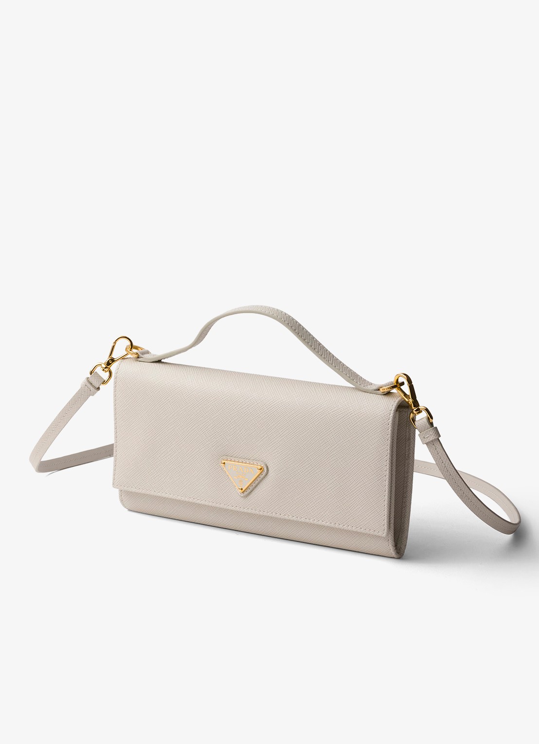 Prada Portemonnee van kalfsleer met afneembare schouderriem - detail 4 gebroken wit