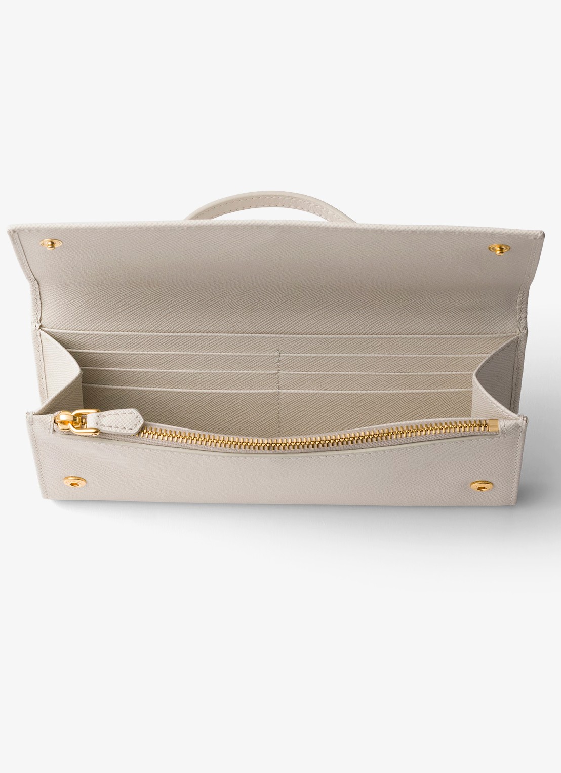 Prada Portemonnee van kalfsleer met afneembare schouderriem - detail 5 gebroken wit