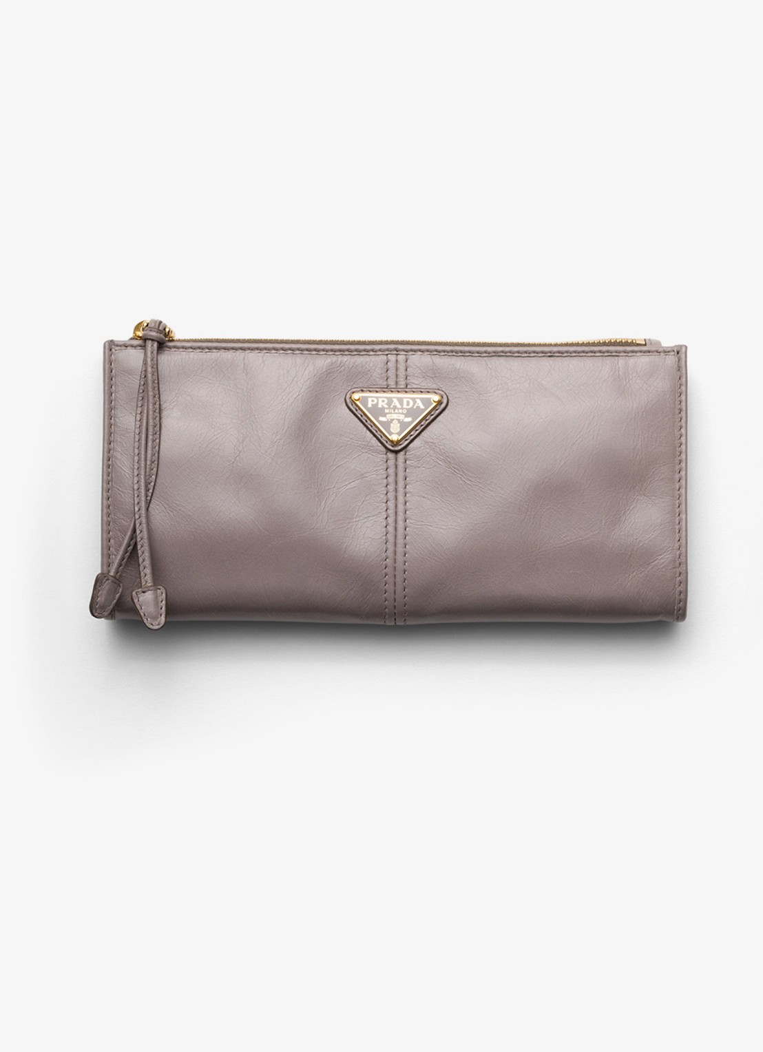 Prada Portemonnee van kalfsleer met logo - voorkant 4 taupe