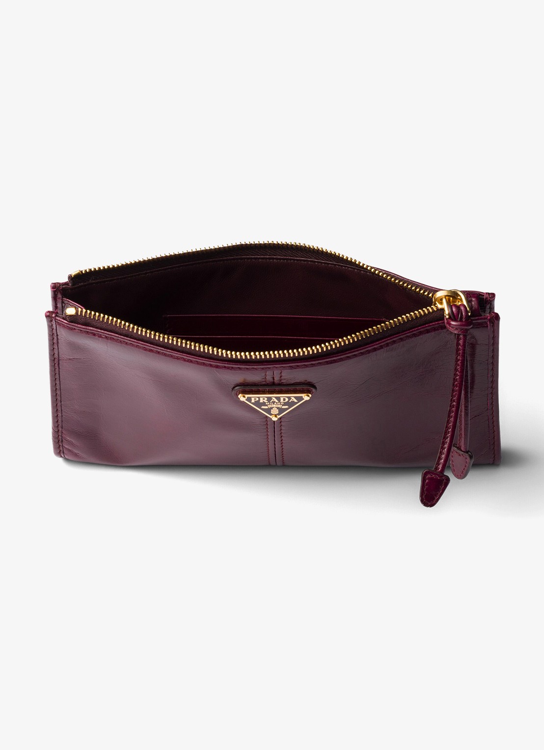Prada Portemonnee van kalfsleer met logo - detail bordeauxrood
