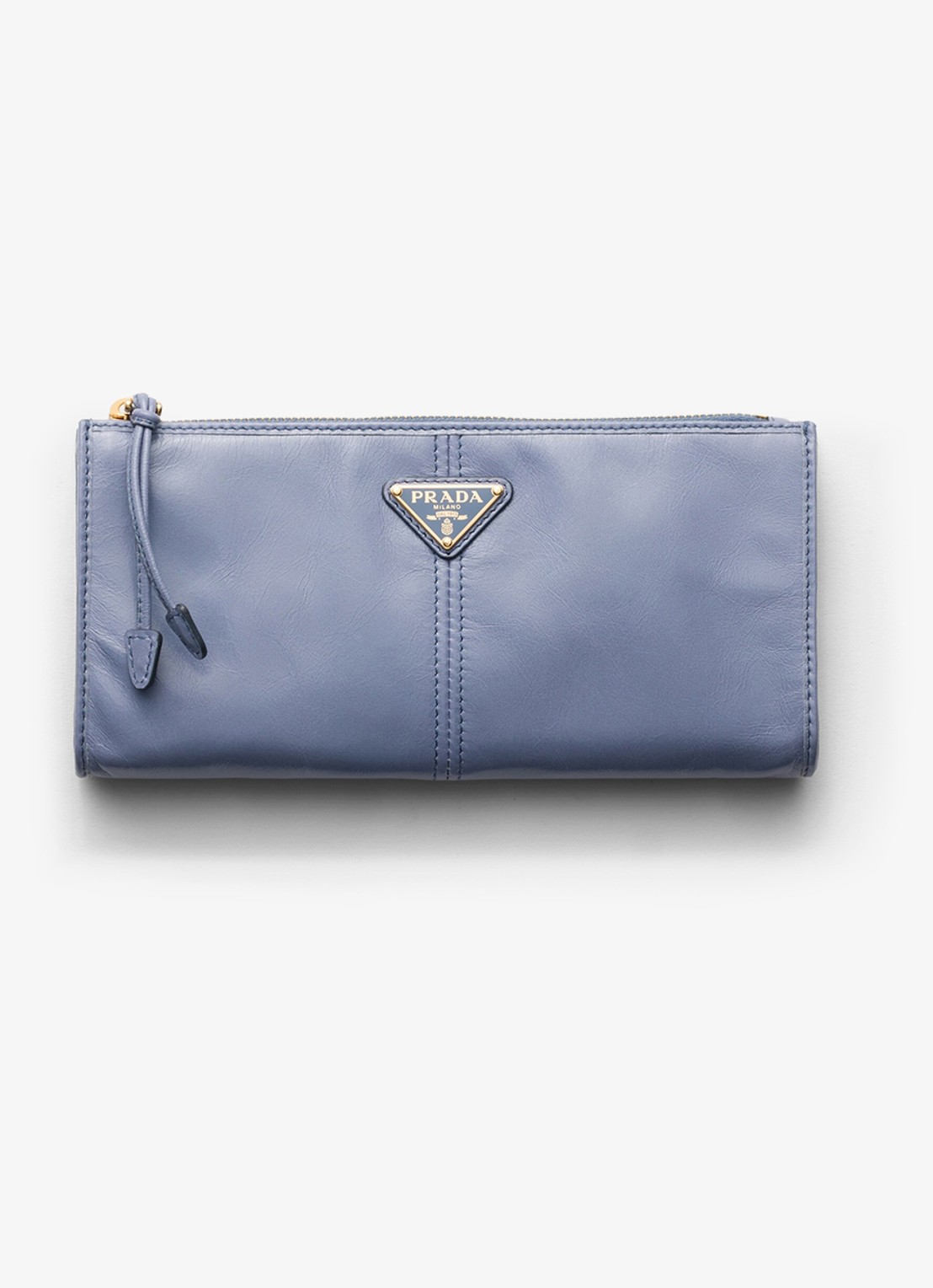 Prada Portemonnee van kalfsleer met logo - voorkant 2 staalblauw