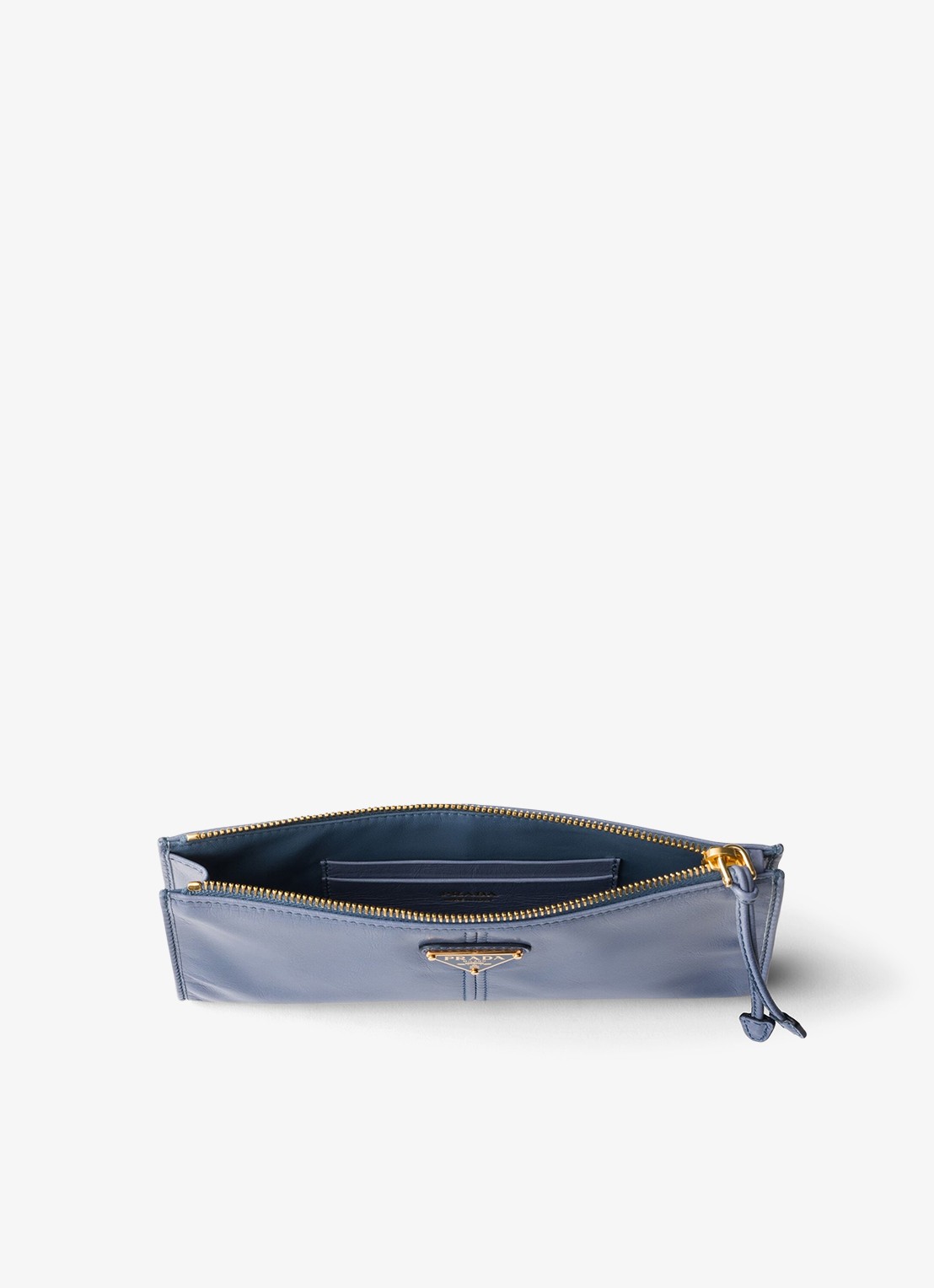 Prada Portemonnee van kalfsleer met logo - voorkant 3 staalblauw